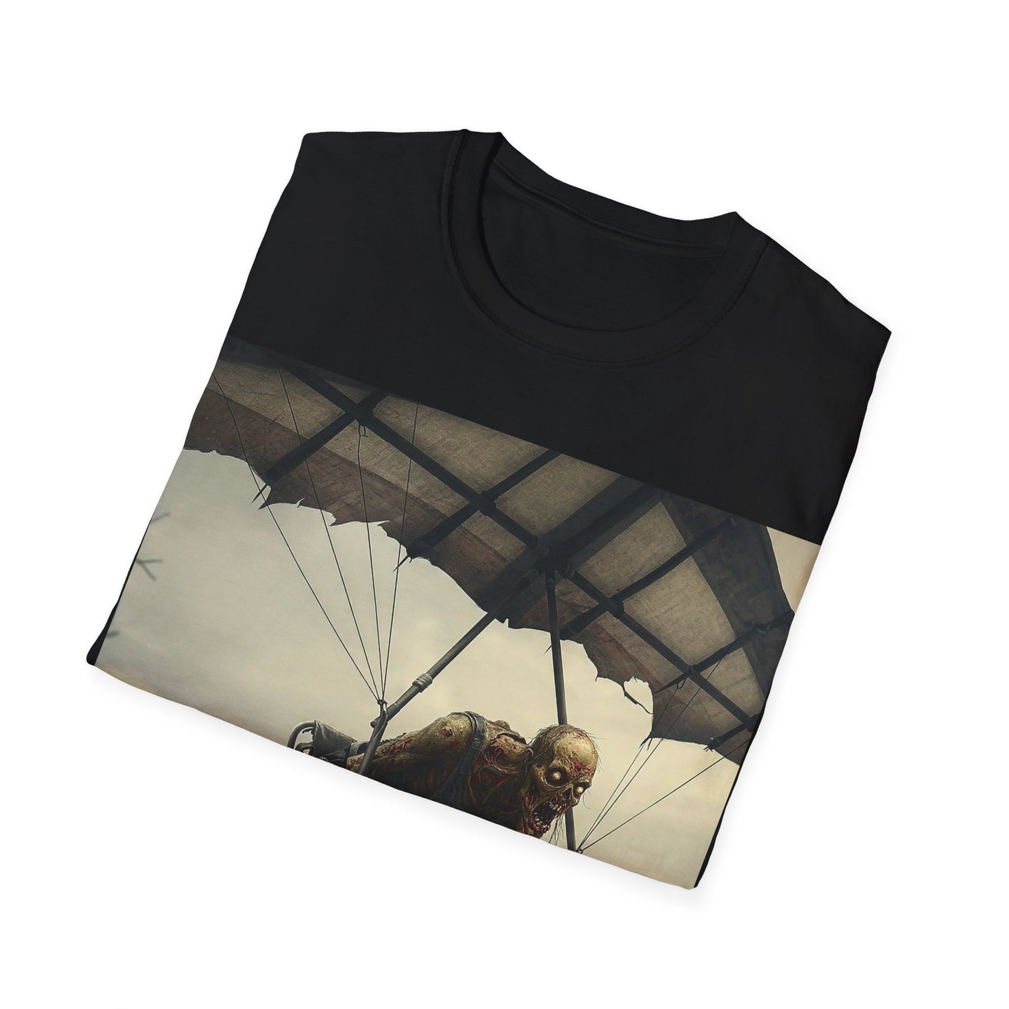 UK - Zombie Parachute Unisex Softstyle T-Shirt - Perfect for Halloween and Horror Fans
