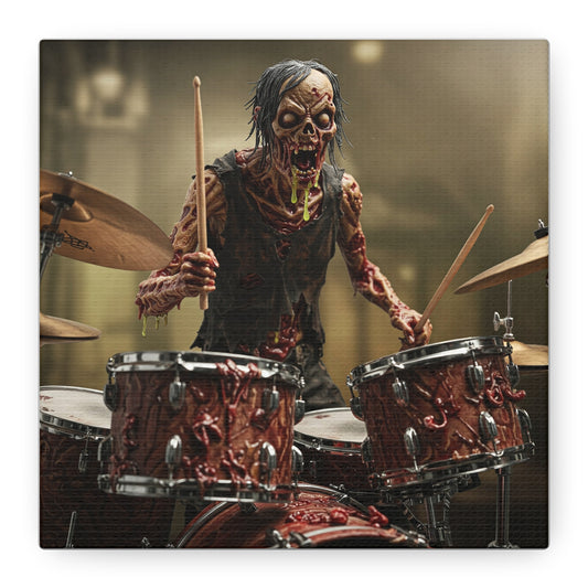 Zombie Drummer Canvas Wall Art - Spooky Horror Decor for Music Lovers