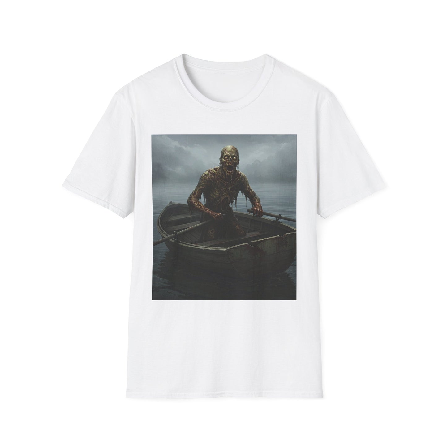 Zombie Rowboat Unisex Softstyle T-Shirt - Spooky Graphic Tee for Halloween Fans