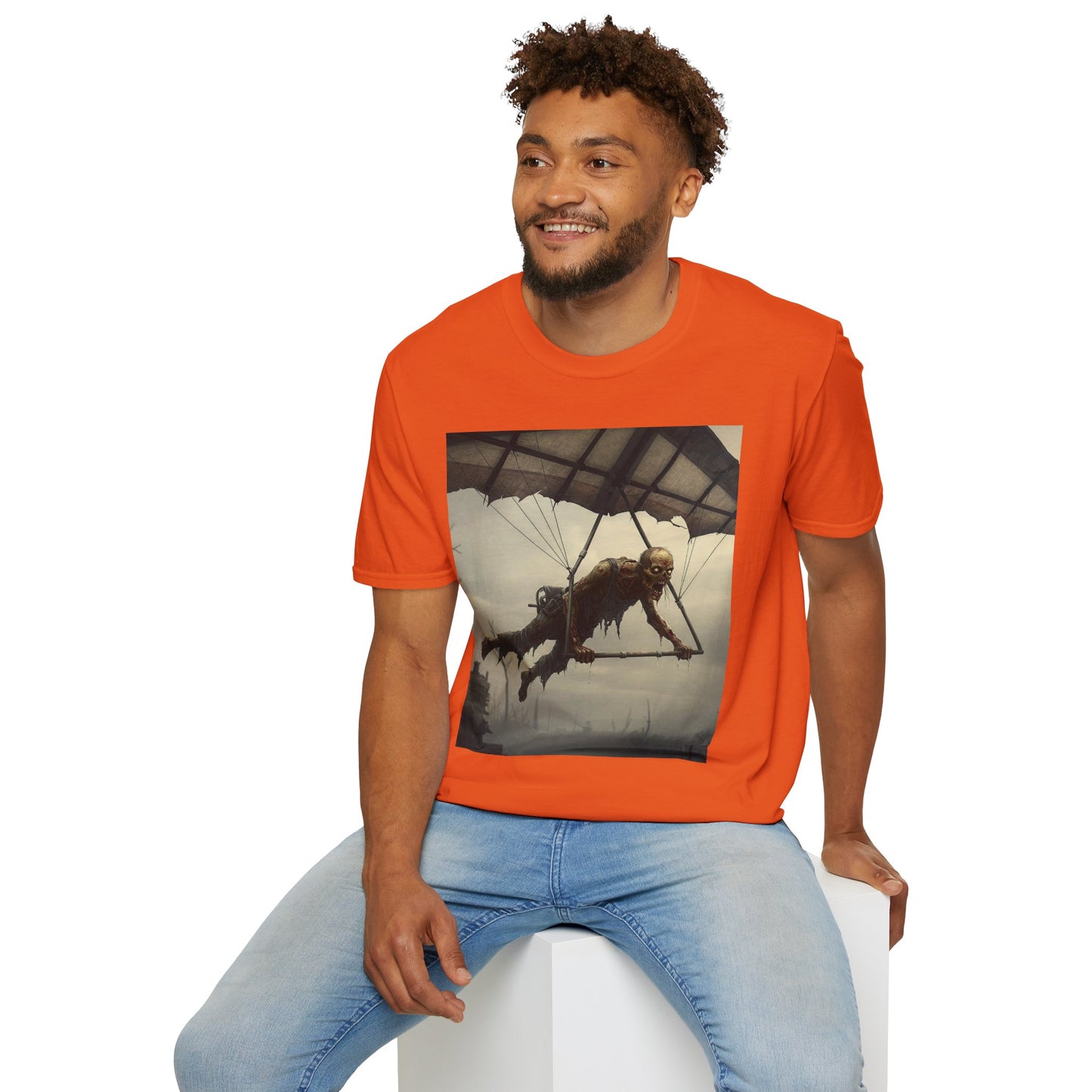 Zombie Parachute Unisex Softstyle T-Shirt - Perfect for Halloween and Horror Fans