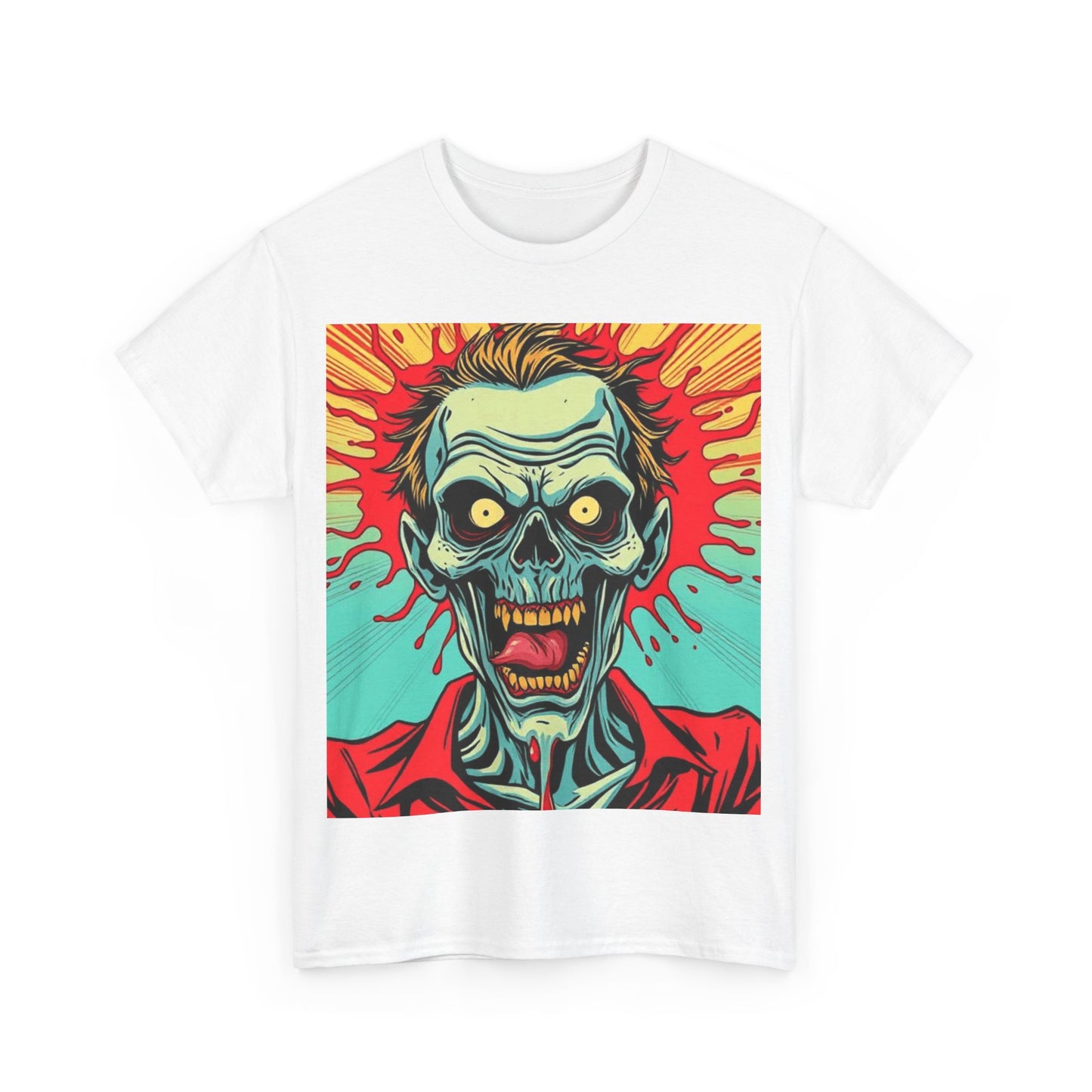 UK - Retro Zombie Graphic Unisex Heavy Cotton Tee - Perfect for Halloween or Horror Fans