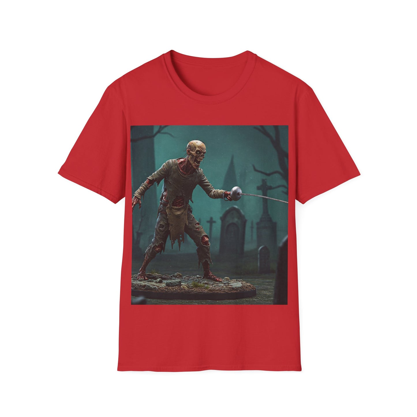 UK - Zombie Swordsman Unisex Softstyle T-Shirt - Perfect for Halloween & Horror Fans