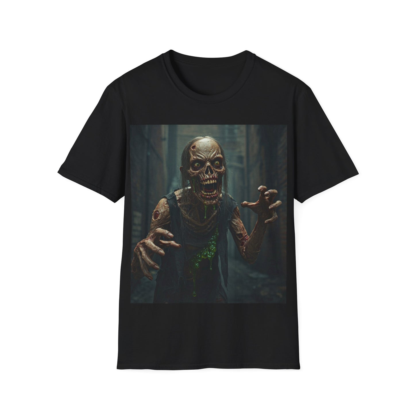UK - Unisex Softstyle T-Shirt - Creepy Zombie Graphic Tee for Halloween