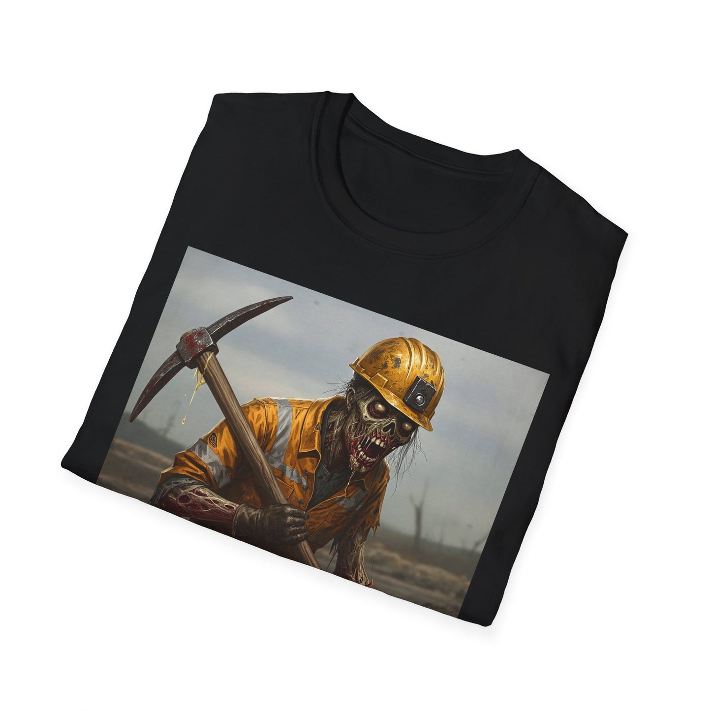 Zombie Miner Unisex Softstyle T-Shirt | Spooky Graphic Tee for Horror Fans