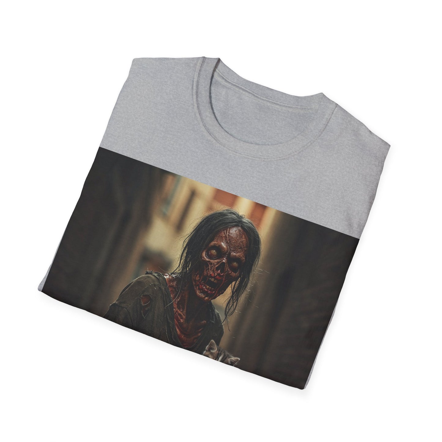 UK - Zombie Cat Lover Apocalyptic Portrait Tee, bold, decaying zombie graphic