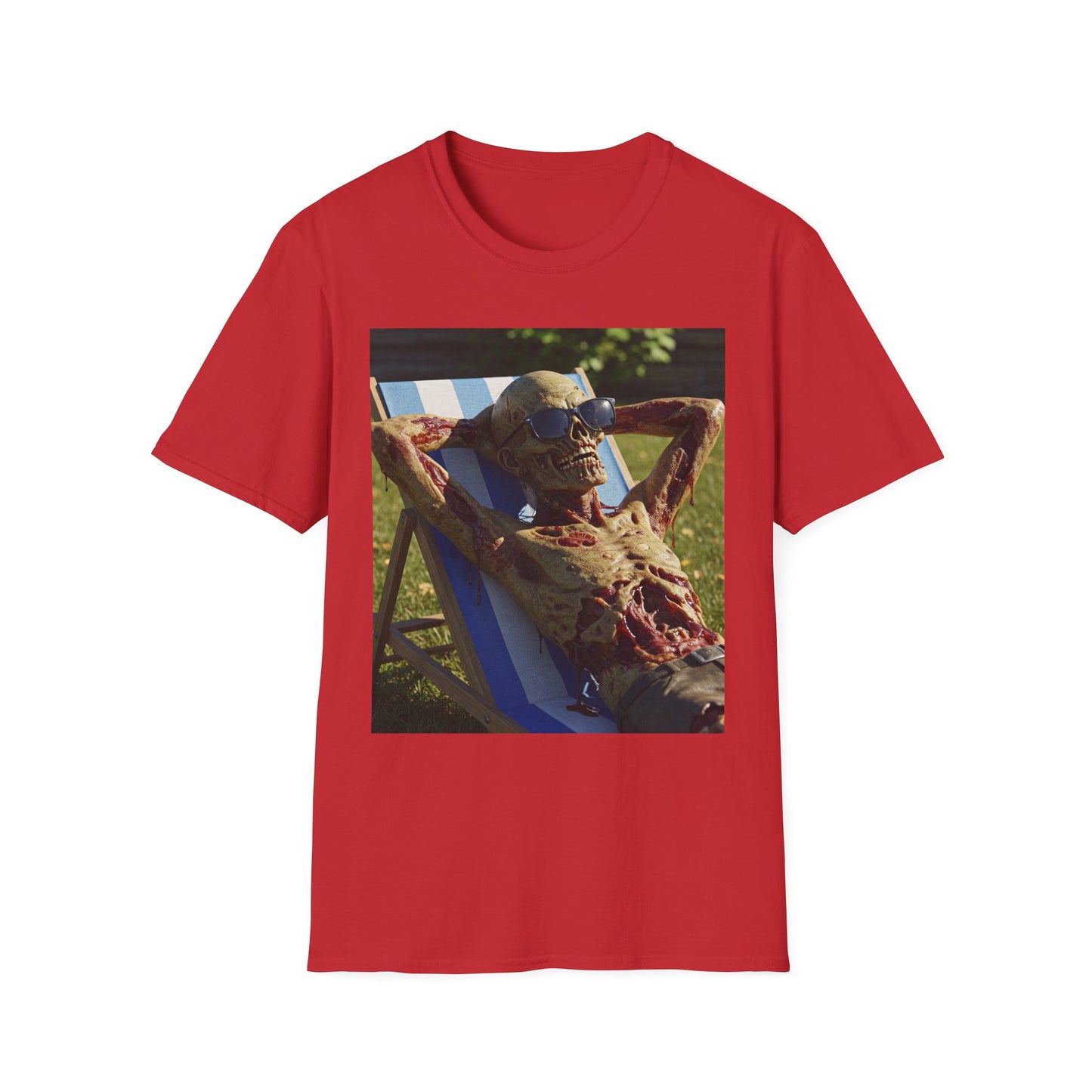 Chillin' Skeleton Unisex Softstyle T-Shirt | Funny Skeleton Beach Tee