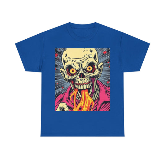 UK - Fire-Breathing Zombie Unisex Heavy Cotton Tee - Spooky Graphic Shirt