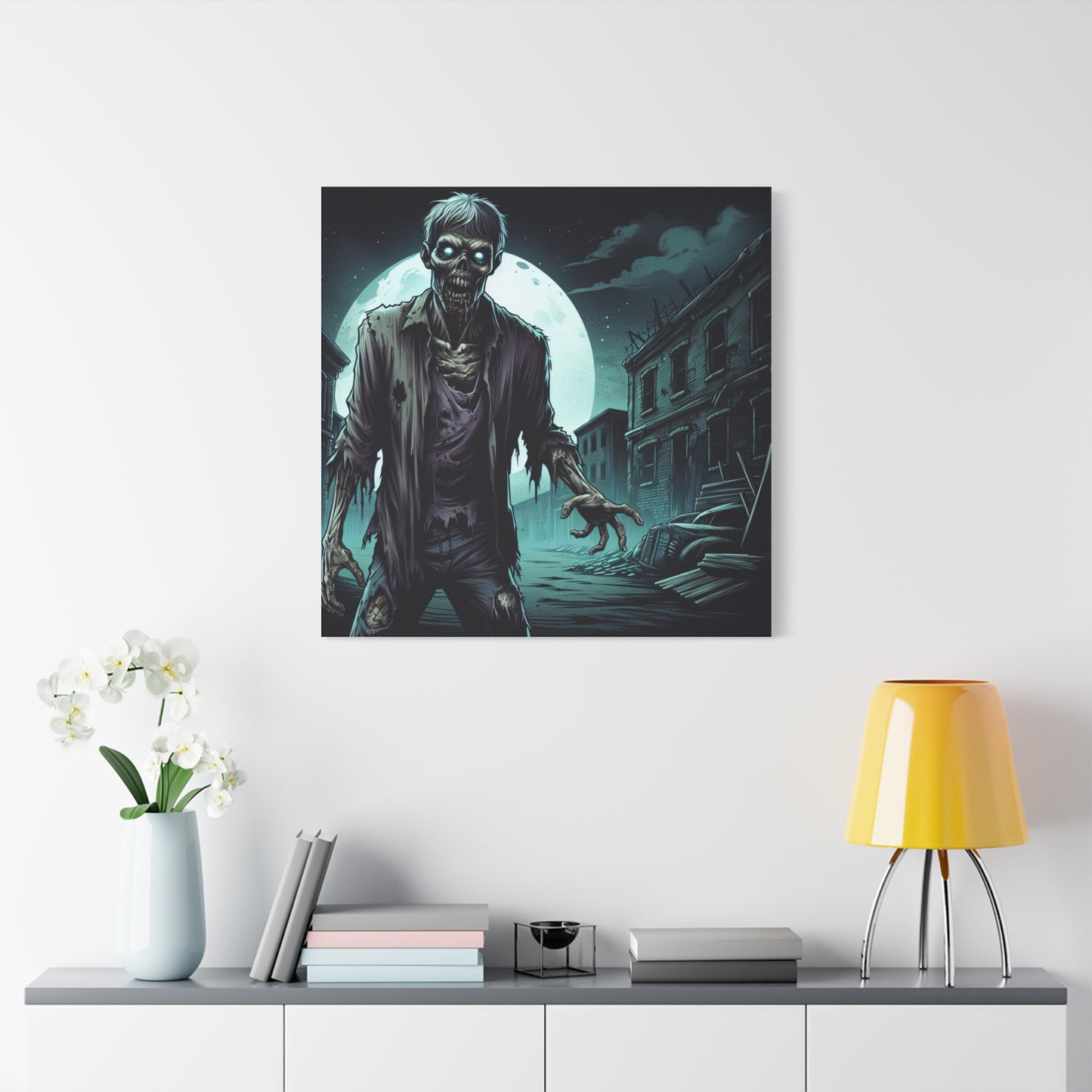 Zombie Moon Canvas Wall Art - Horror Decor for Halloween