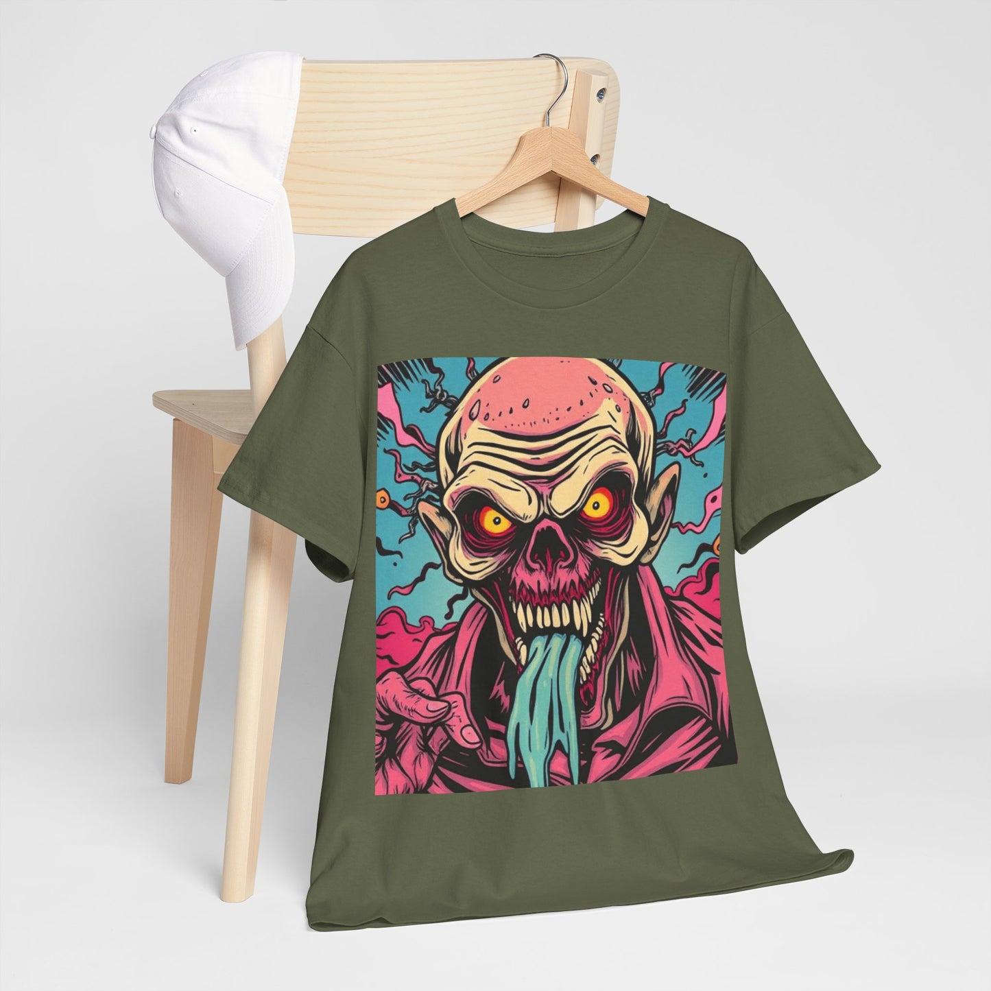 UK - Unisex Heavy Cotton Tee - Retro Zombie Design Graphic Tee for Halloween and Casual Wear