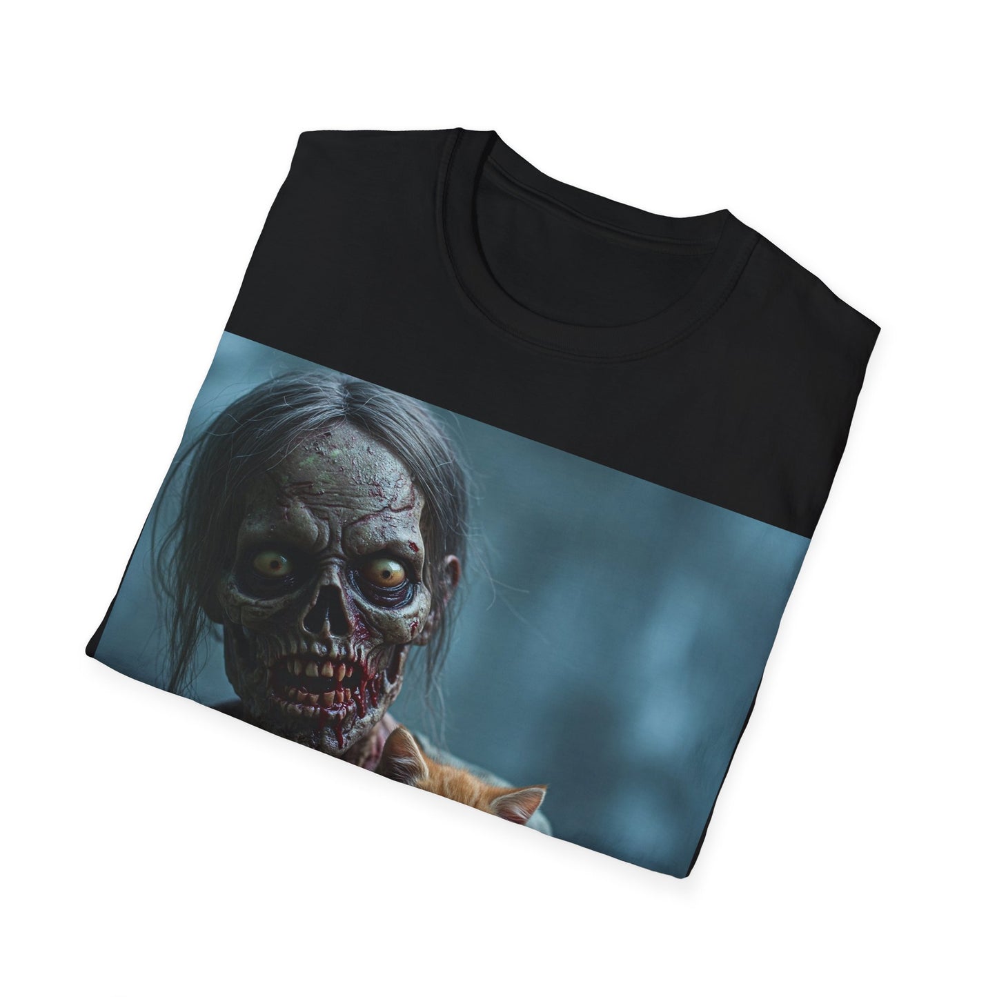 UK - Zombie Cat Lover Apocalyptic Portrait Tee, bold, decaying zombie graphic