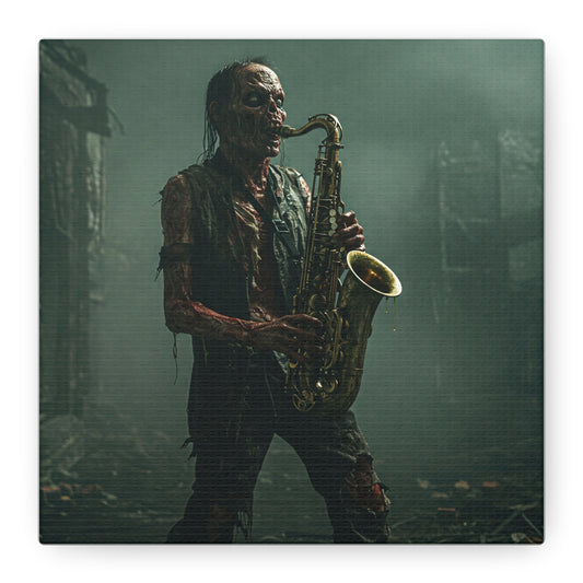 Zombie Saxophonist Wall Art - Matte Canvas Print for Halloween Decor