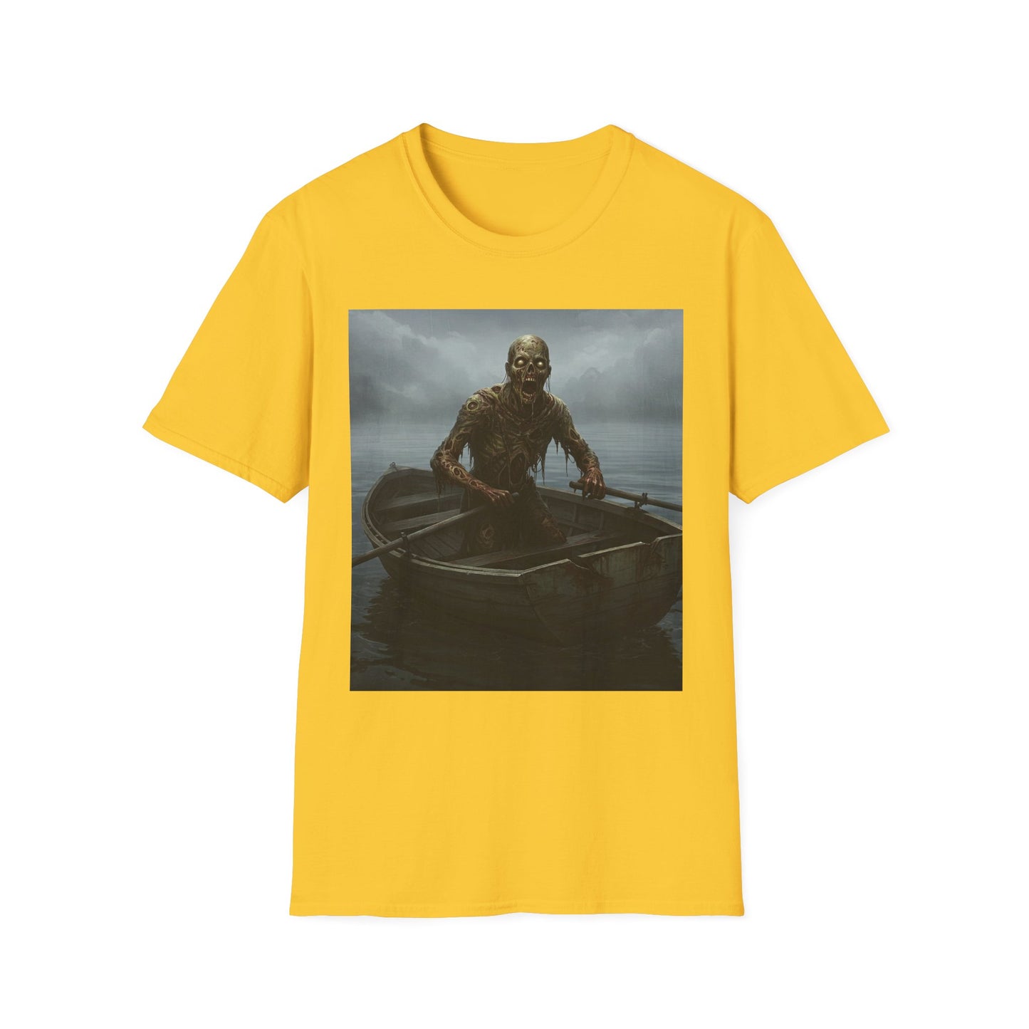 Zombie Rowboat Unisex Softstyle T-Shirt - Spooky Graphic Tee for Halloween Fans