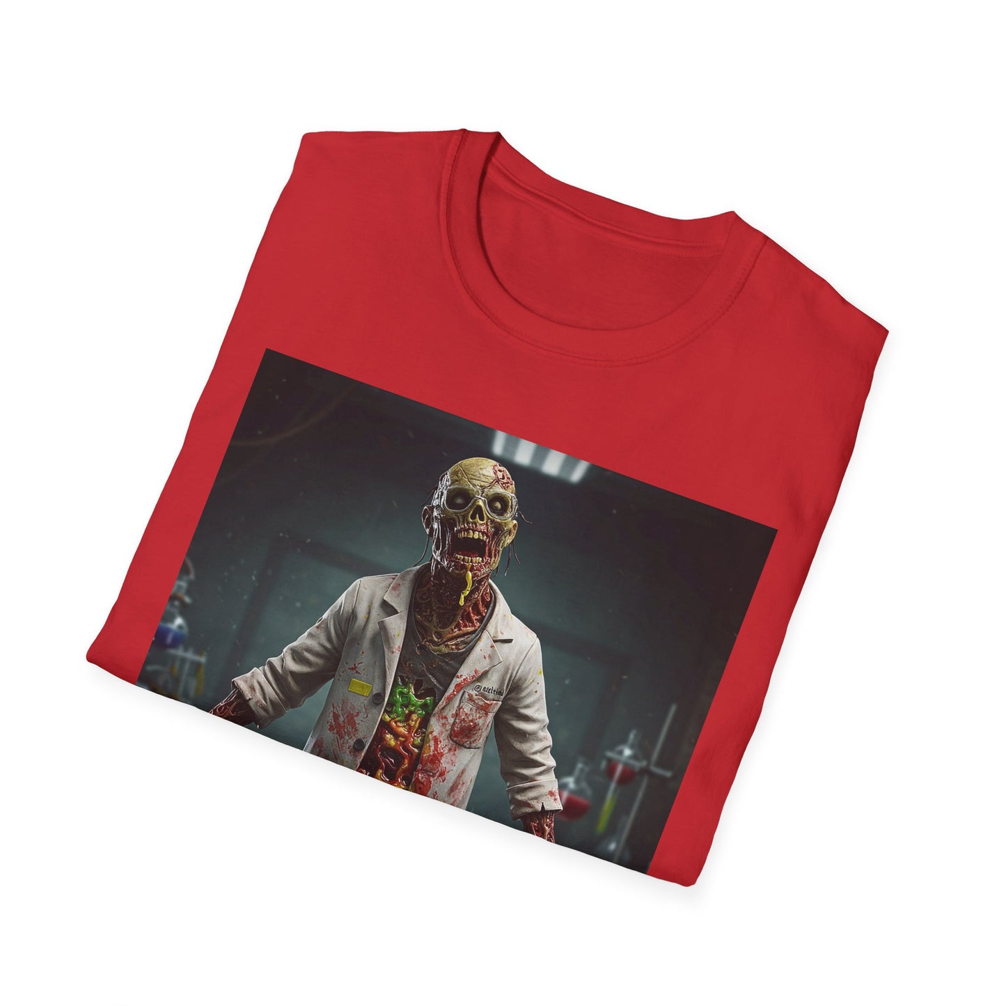 Zombie Scientist Unisex Softstyle T-Shirt - Perfect for Halloween and Horror Fans
