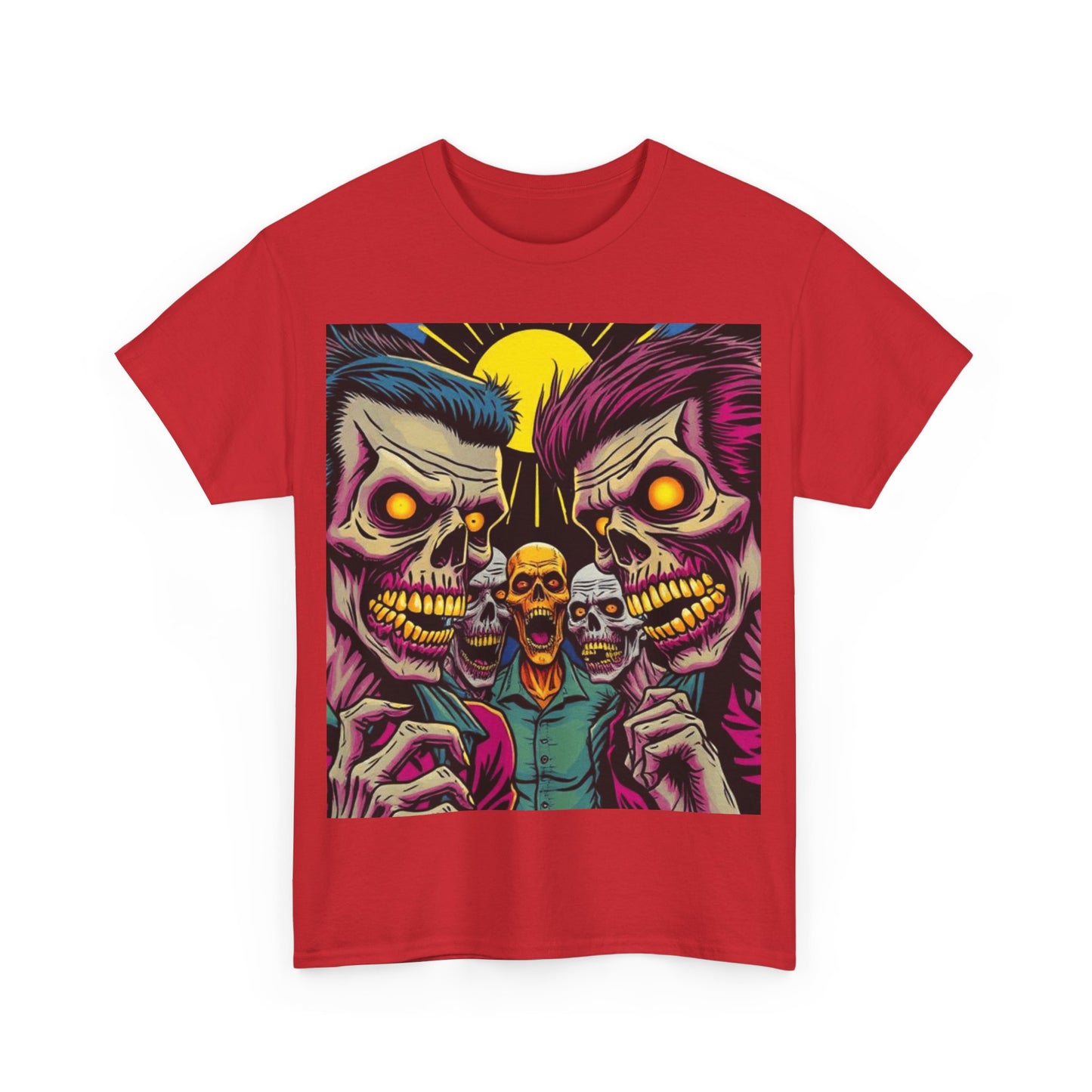 UK - Vibrant Skulls Unisex Heavy Cotton Tee - Edgy Graphic T-Shirt for Horror Fans