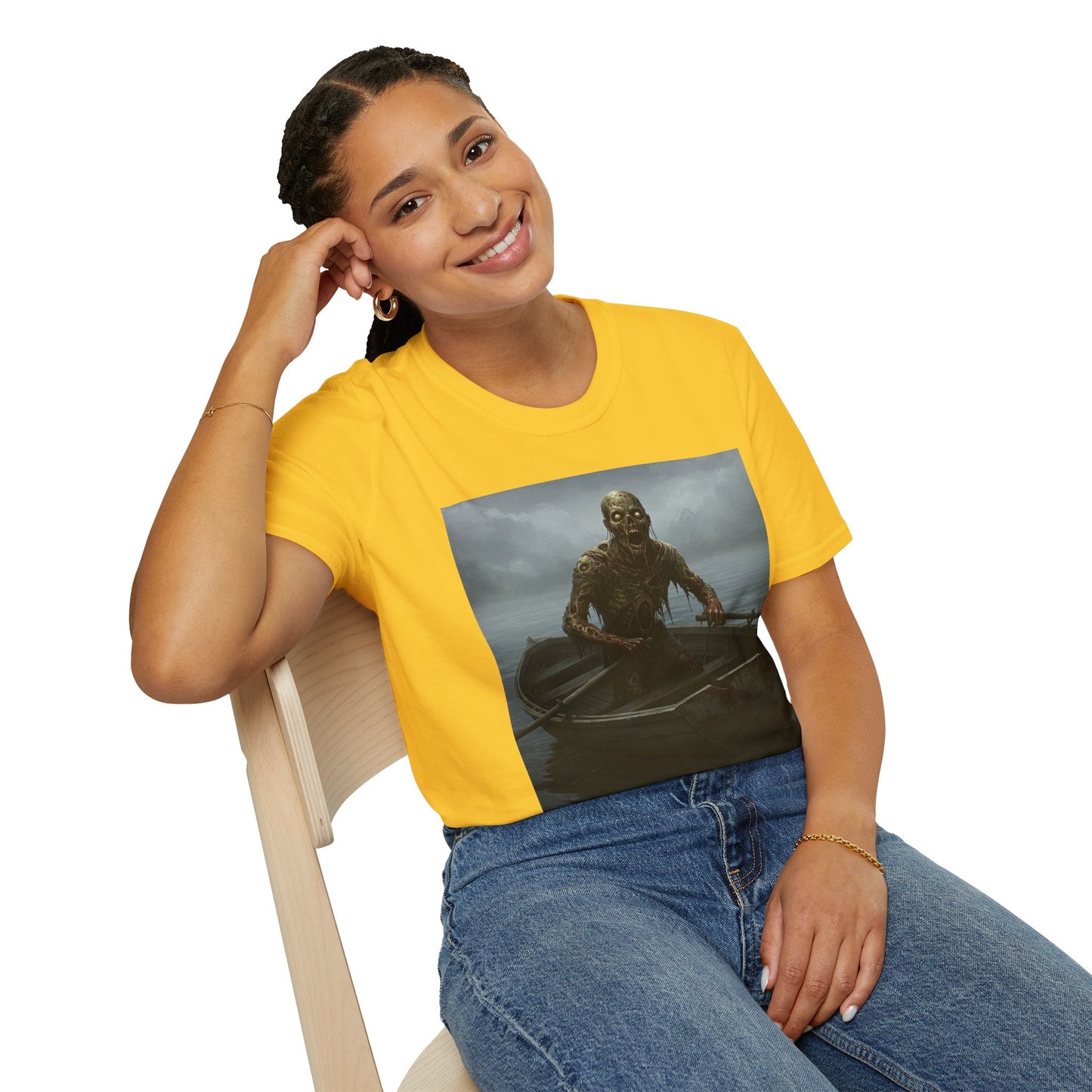 Zombie Rowboat Unisex Softstyle T-Shirt - Spooky Graphic Tee for Halloween Fans