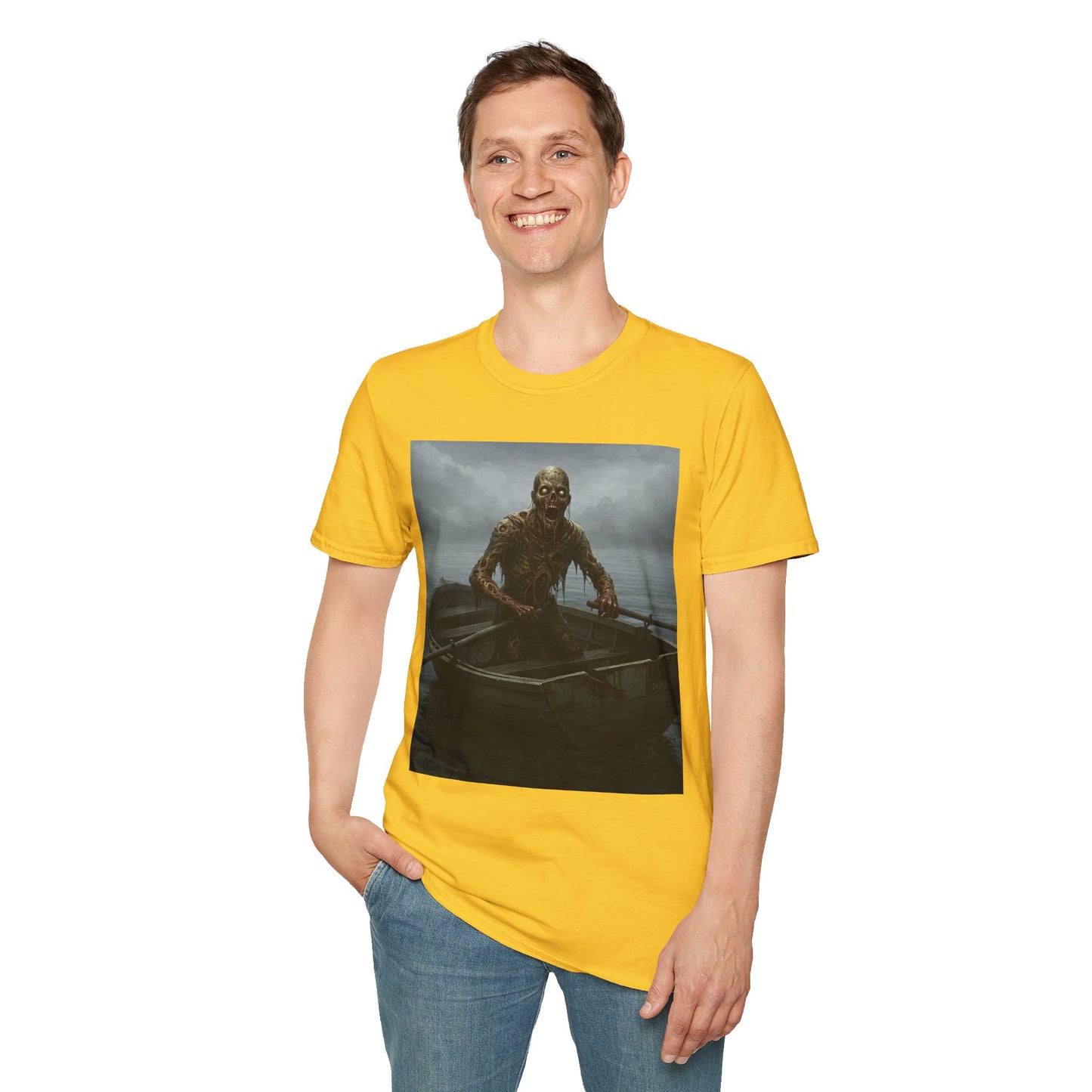 Zombie Rowboat Unisex Softstyle T-Shirt - Spooky Graphic Tee for Halloween Fans
