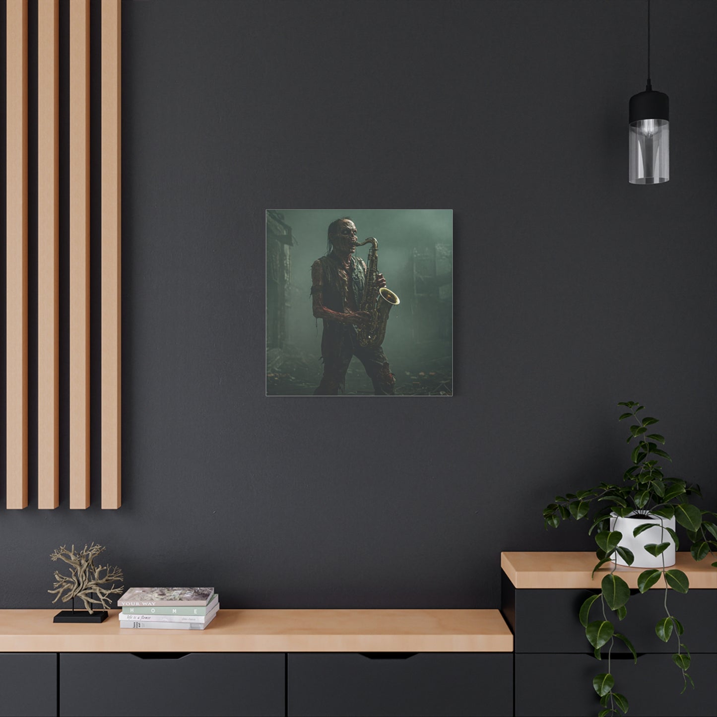 Zombie Saxophonist Wall Art - Matte Canvas Print for Halloween Decor