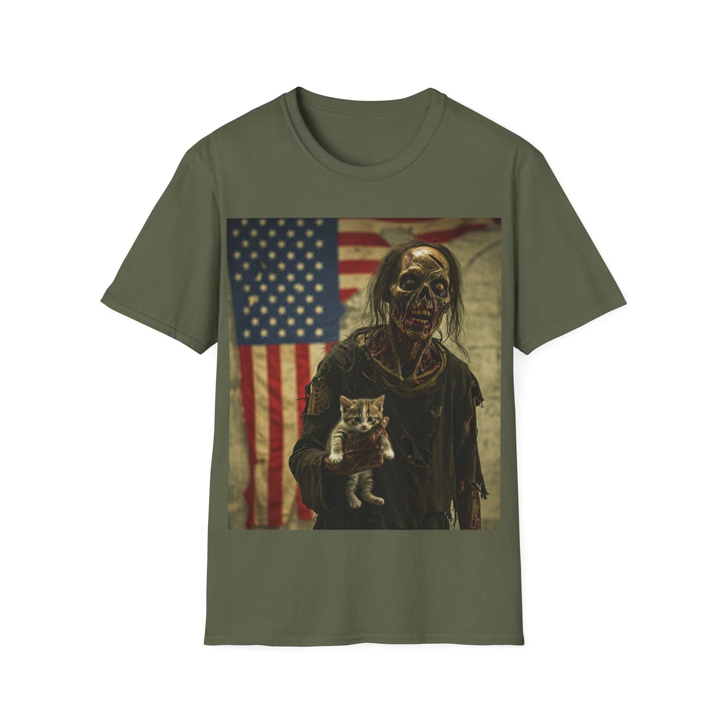 UK - Zombie Cat Lover Apocalyptic Portrait Tee, bold, decaying zombie graphic