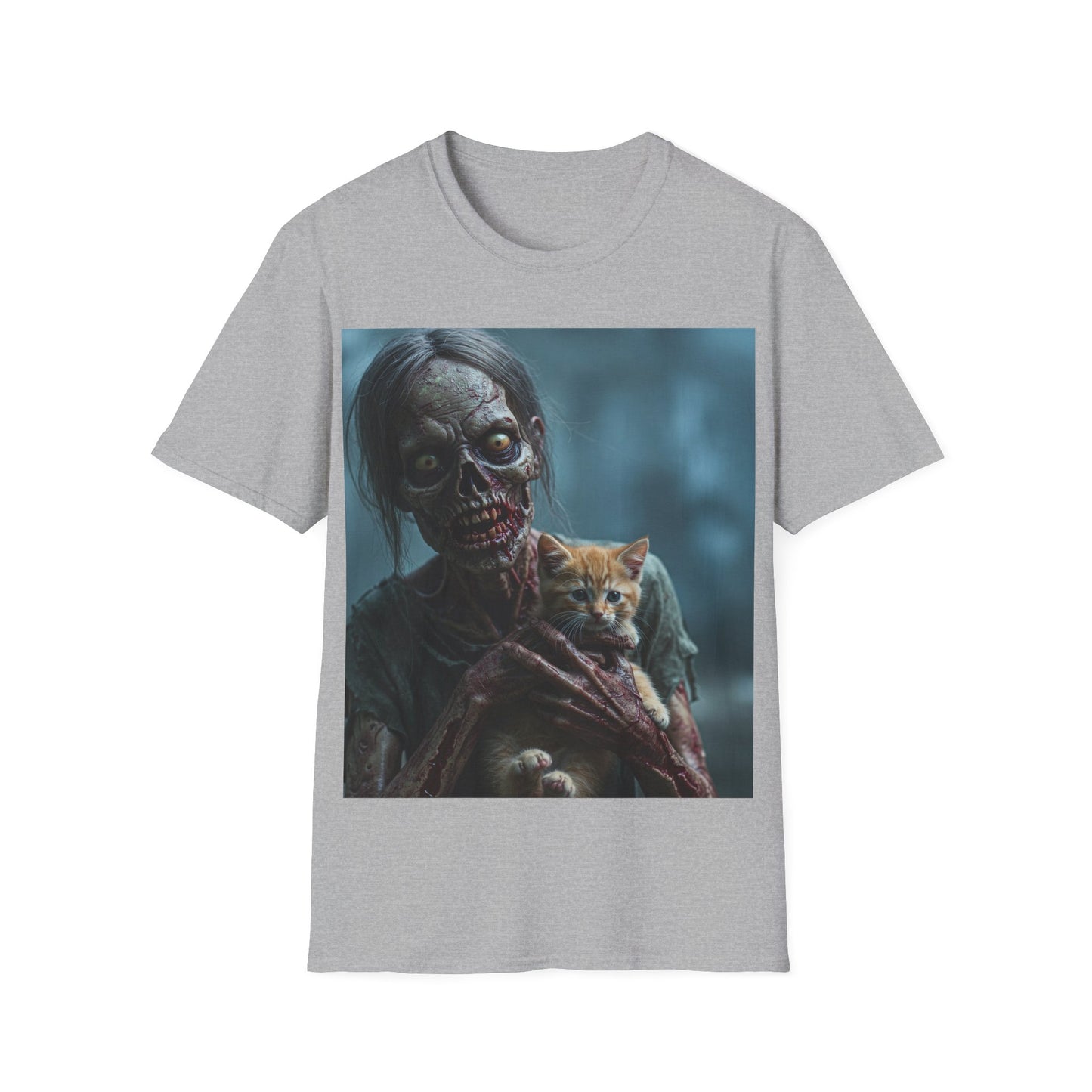 UK - Zombie Cat Lover Apocalyptic Portrait Tee, bold, decaying zombie graphic
