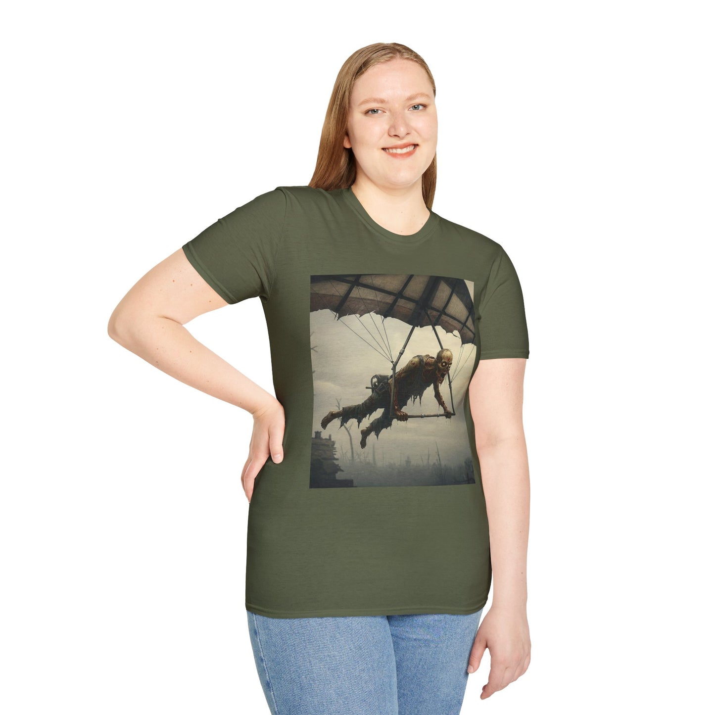 Zombie Parachute Unisex Softstyle T-Shirt - Perfect for Halloween and Horror Fans