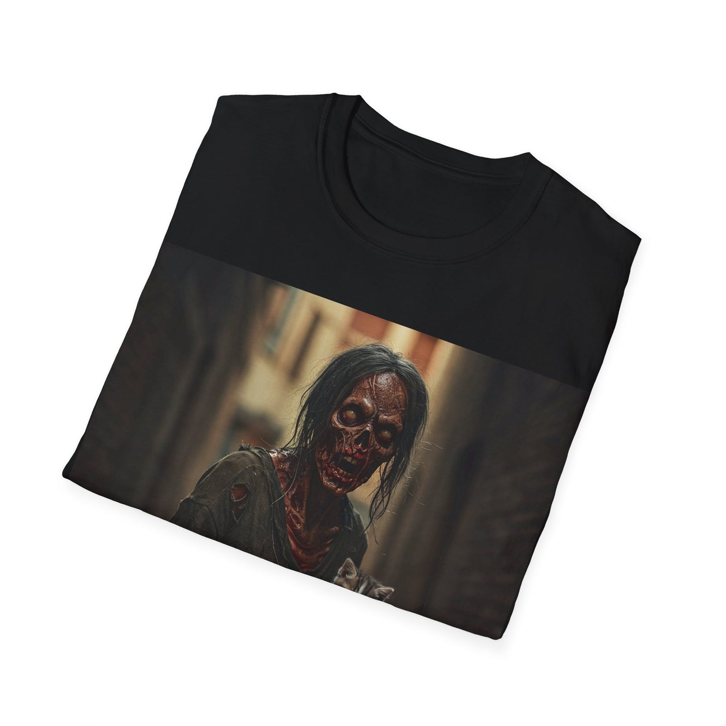 UK - Zombie Cat Lover Apocalyptic Portrait Tee, bold, decaying zombie graphic