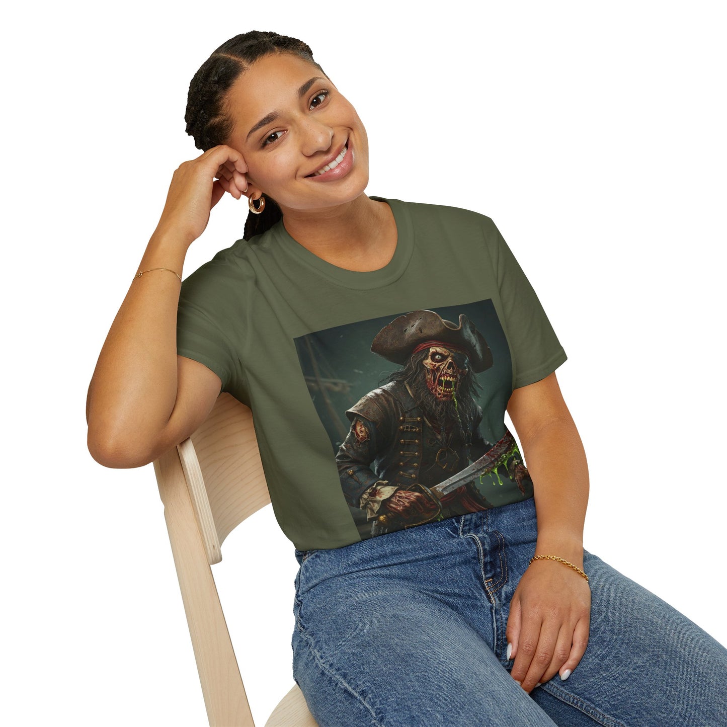Zombie Pirate Graphic Unisex T-Shirt - Perfect for Halloween and Casual Wear