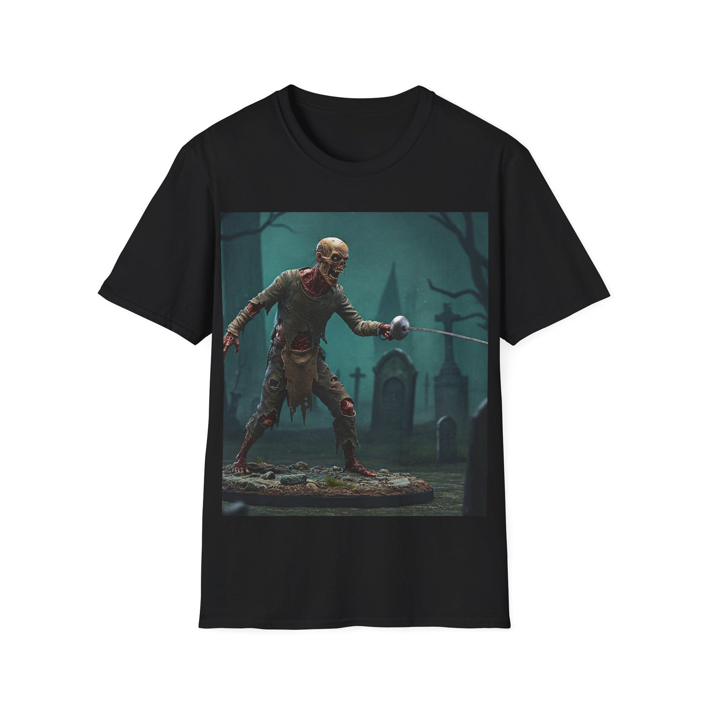 UK - Zombie Swordsman Unisex Softstyle T-Shirt - Perfect for Halloween & Horror Fans