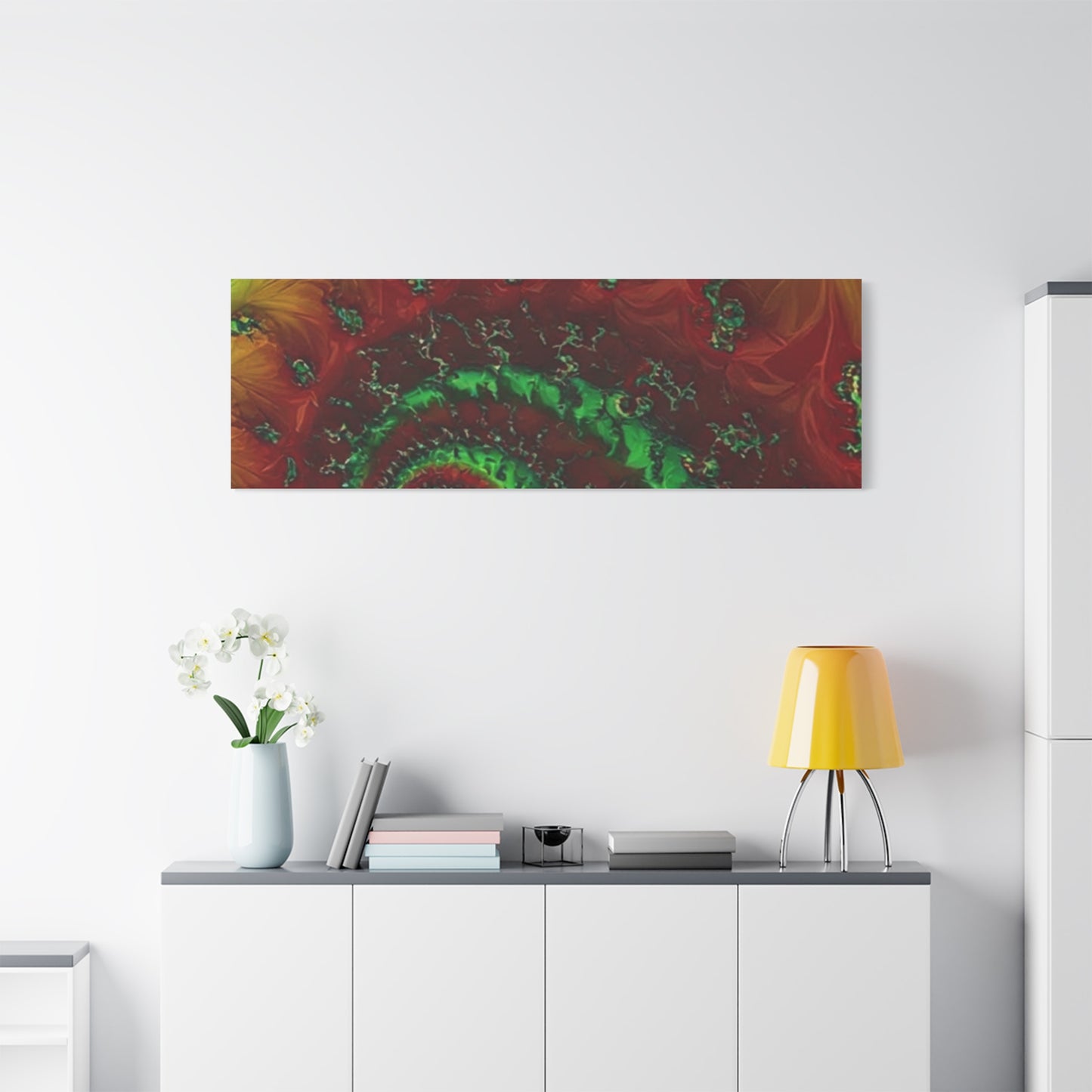 Vibrant Fractal Art Canvas - Green and Red Abstract Wall Decor