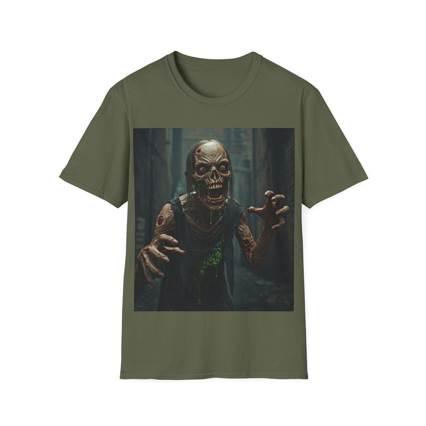 UK - Unisex Softstyle T-Shirt - Creepy Zombie Graphic Tee for Halloween