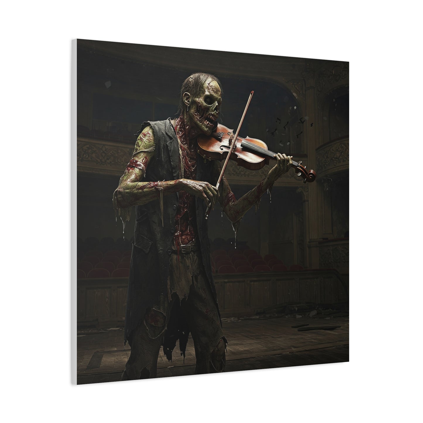 Zombie Violinist Canvas Wall Art - Spooky Home Decor for Halloween