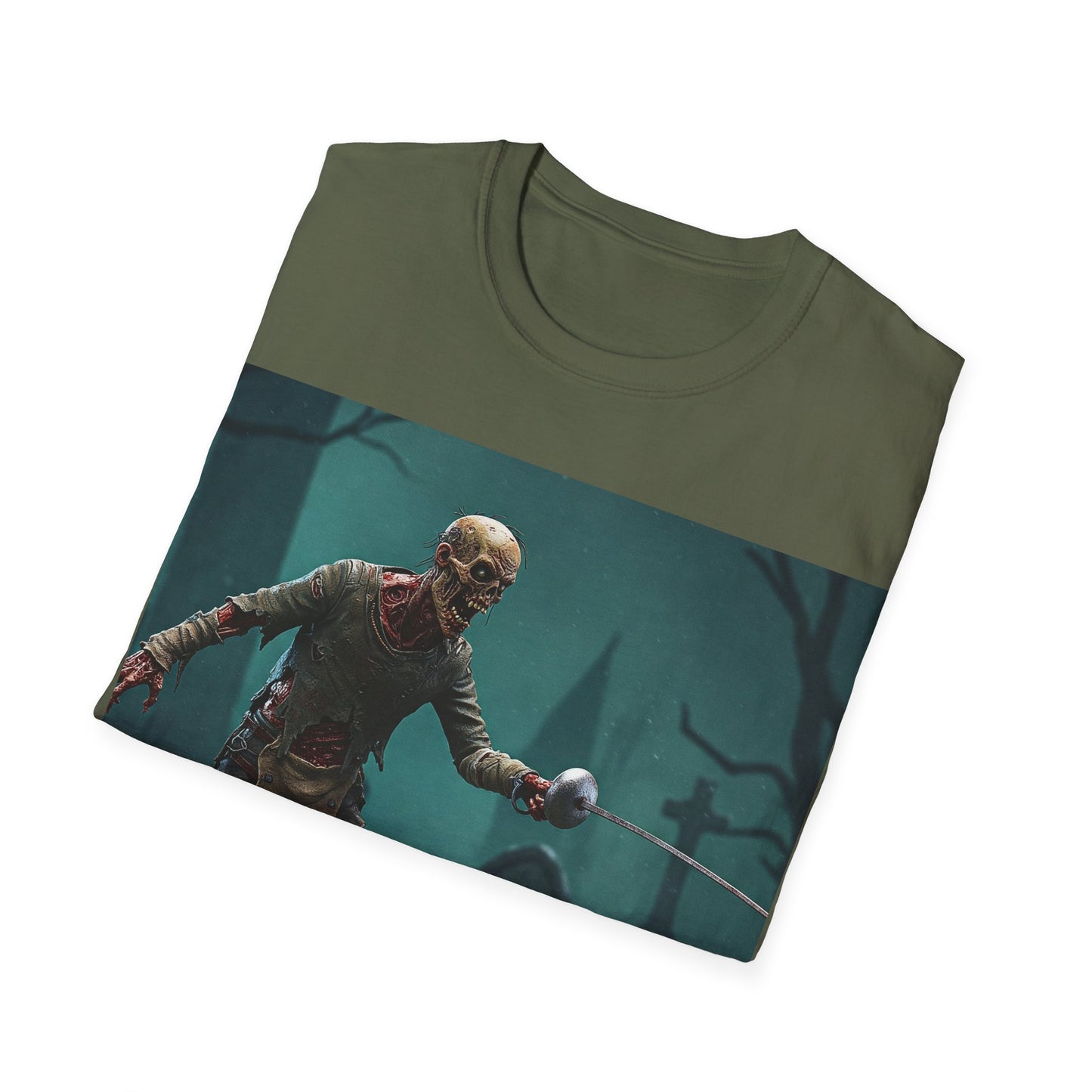 UK - Zombie Swordsman Unisex Softstyle T-Shirt - Perfect for Halloween & Horror Fans