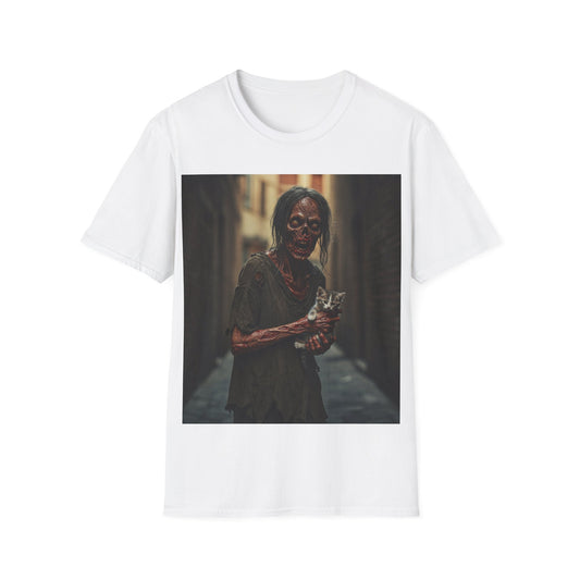 UK - Zombie Cat Lover Apocalyptic Portrait Tee, bold, decaying zombie graphic