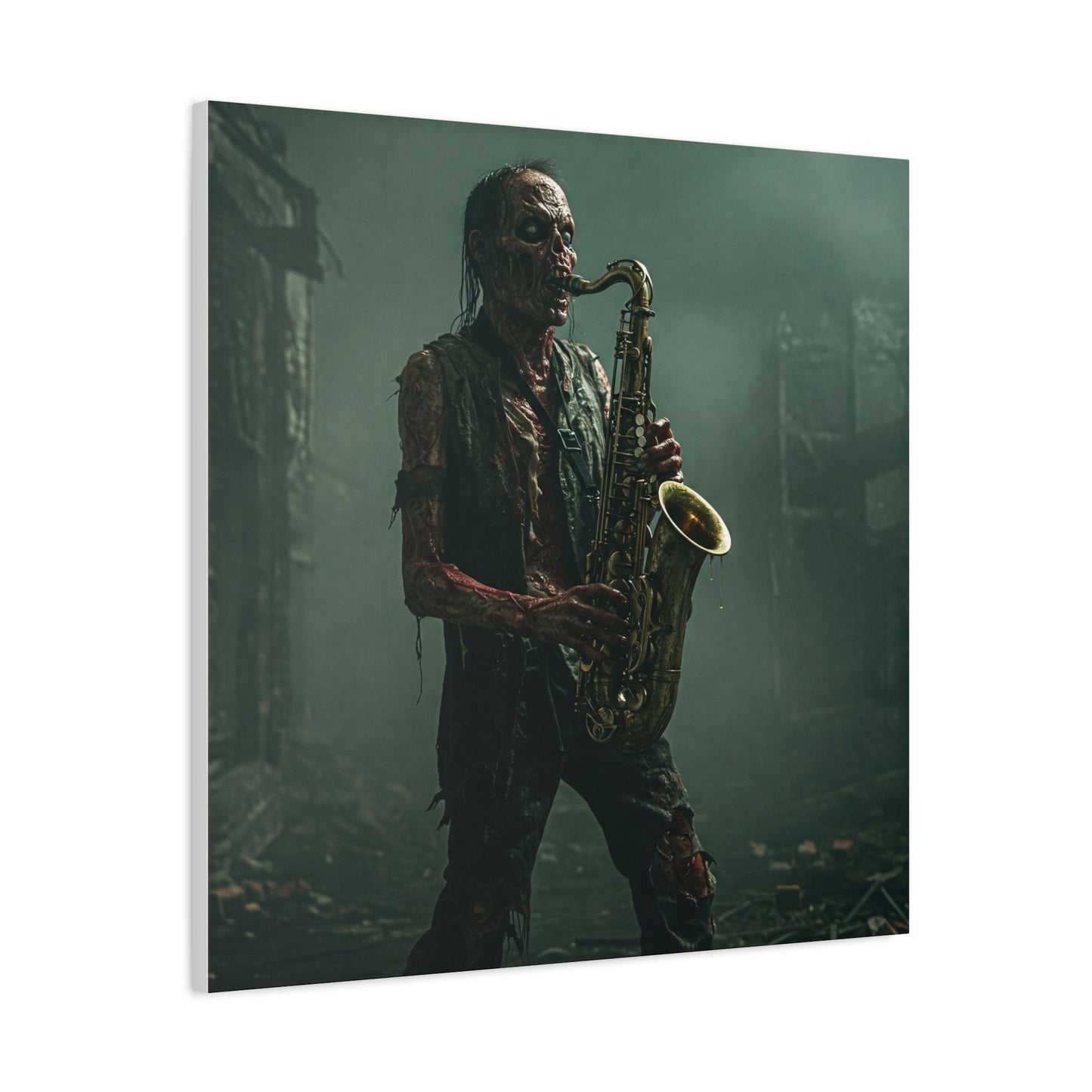 Zombie Saxophonist Wall Art - Matte Canvas Print for Halloween Decor
