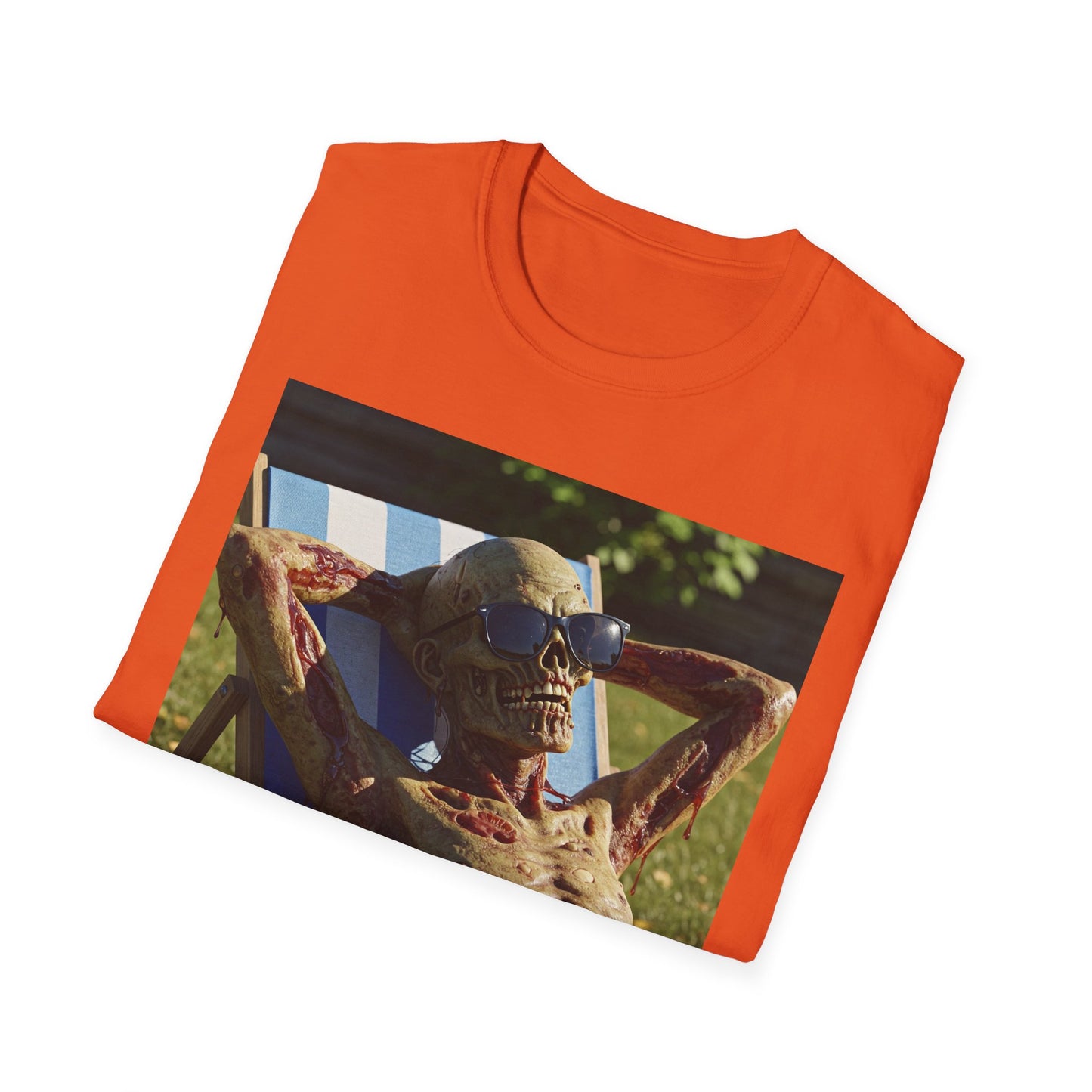 Chillin' Skeleton Unisex Softstyle T-Shirt | Funny Skeleton Beach Tee