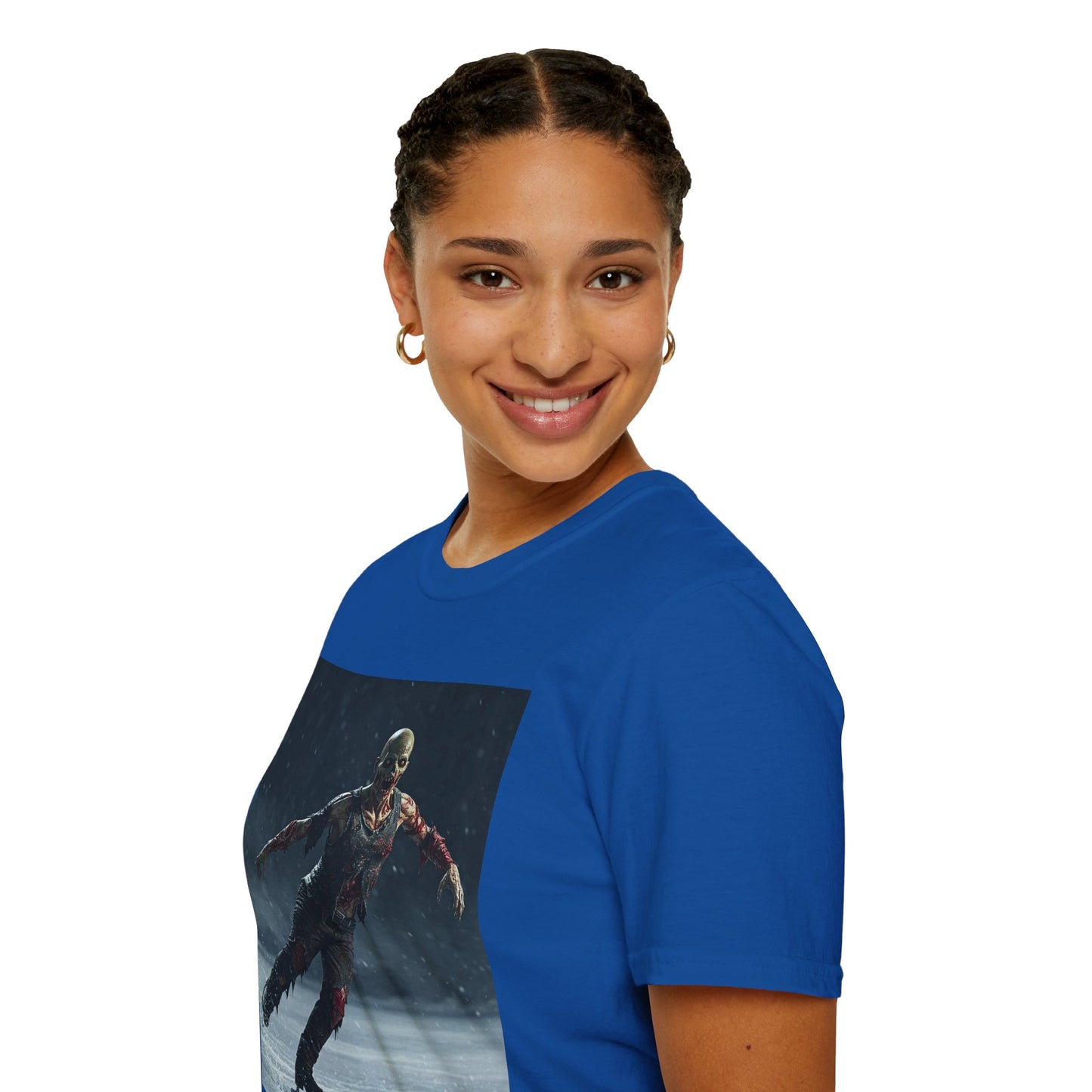 Chilling Thriller Unisex Softstyle T-Shirt - Ice Skating Horror Design