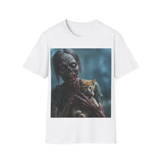 UK - Zombie Cat Lover Apocalyptic Portrait Tee, bold, decaying zombie graphic