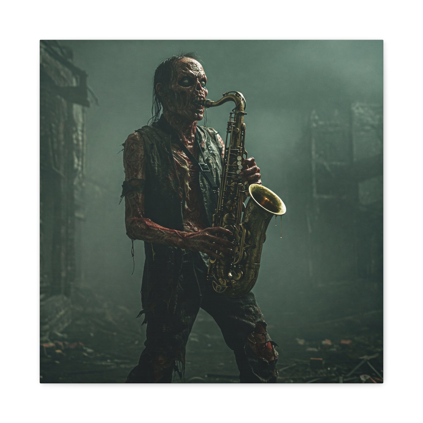 Zombie Saxophonist Wall Art - Matte Canvas Print for Halloween Decor