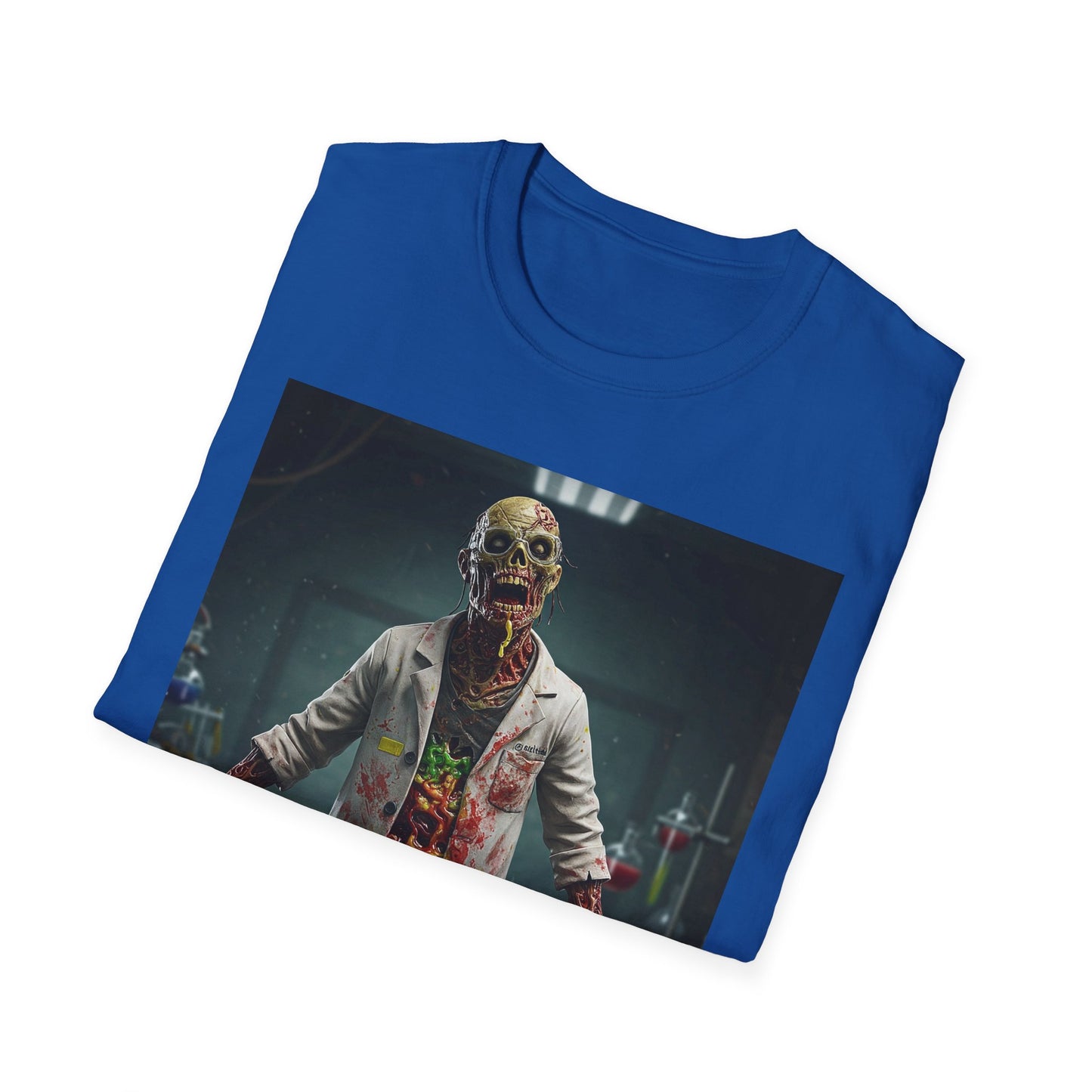 Zombie Scientist Unisex Softstyle T-Shirt - Perfect for Halloween and Horror Fans