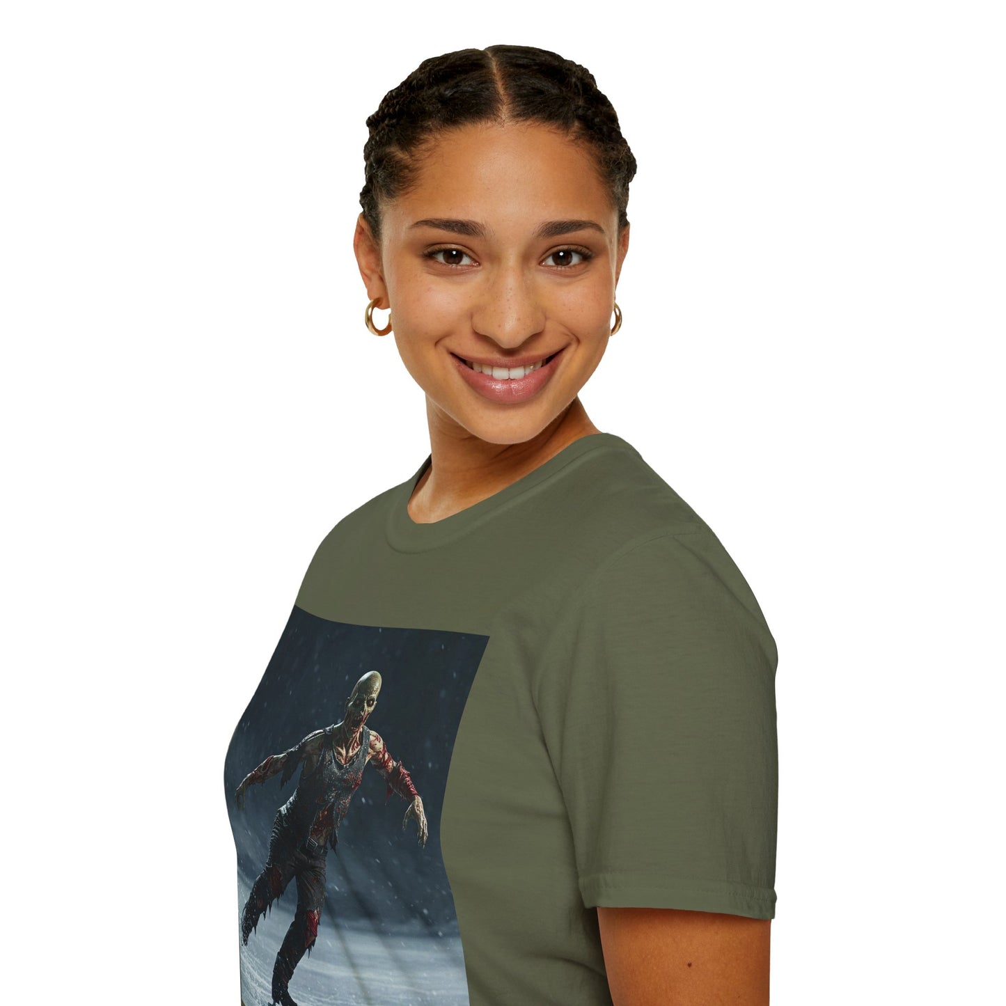 Chilling Thriller Unisex Softstyle T-Shirt - Ice Skating Horror Design