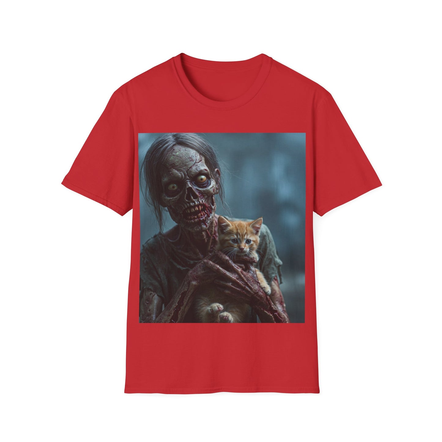 UK - Zombie Cat Lover Apocalyptic Portrait Tee, bold, decaying zombie graphic