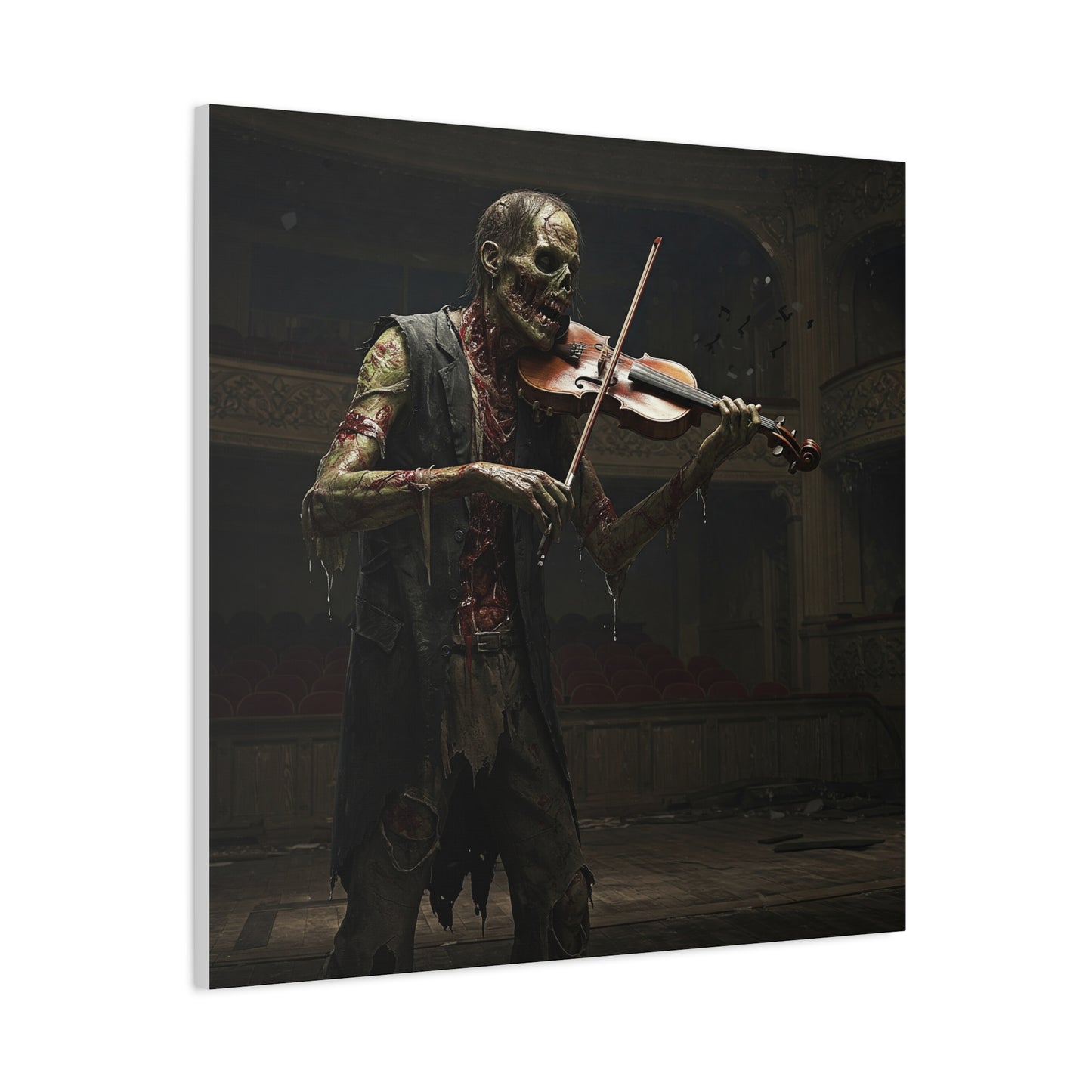 Zombie Violinist Canvas Wall Art - Spooky Home Decor for Halloween