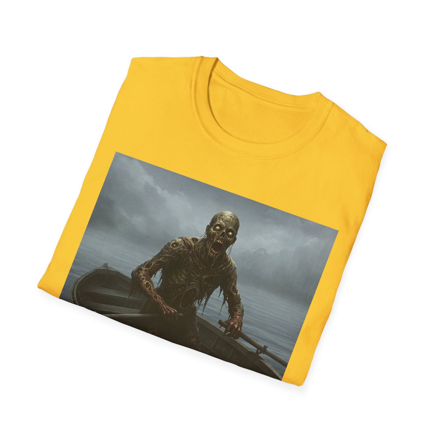 Zombie Rowboat Unisex Softstyle T-Shirt - Spooky Graphic Tee for Halloween Fans