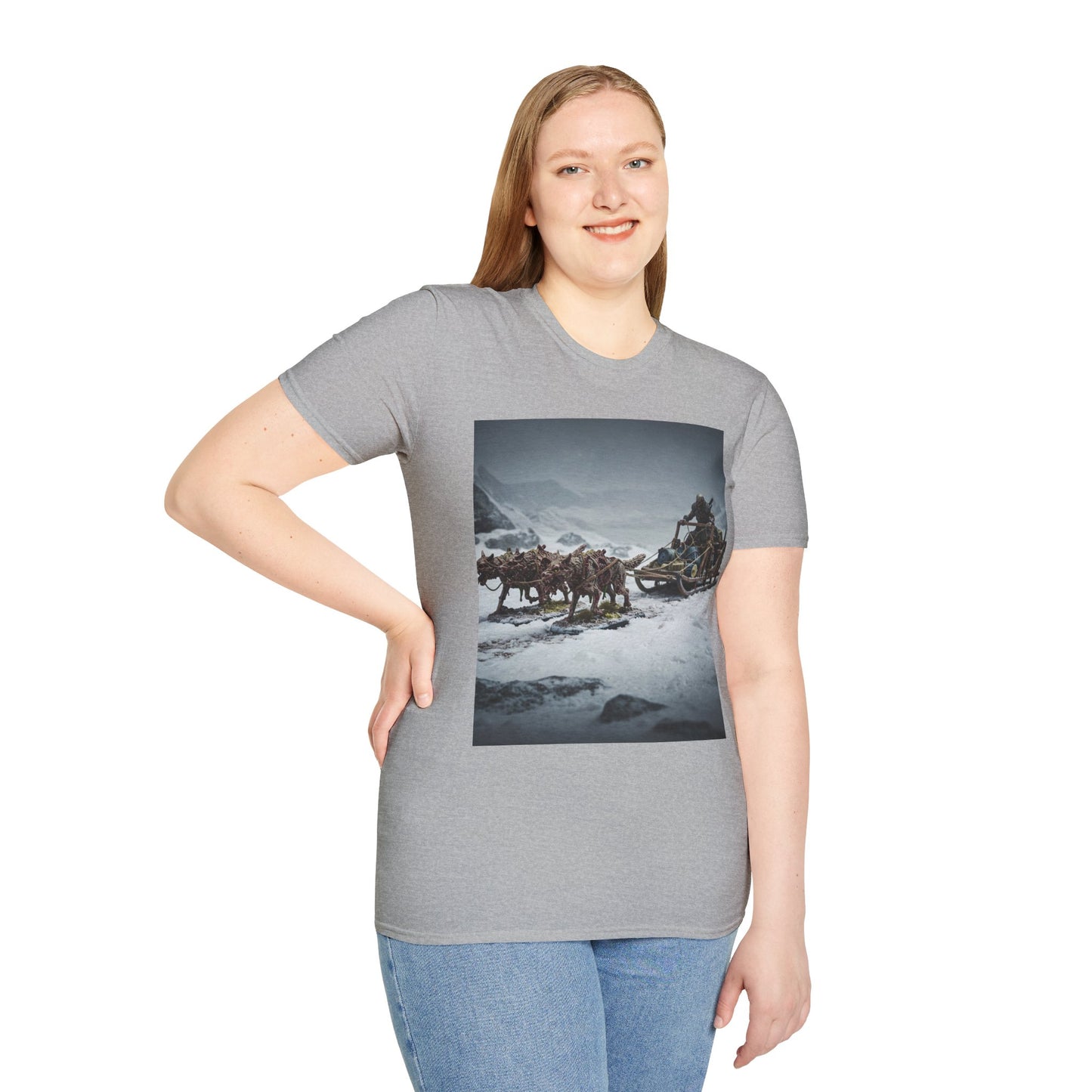 Adventure Awaits Unisex Softstyle T-Shirt - Mountain Trekking Design