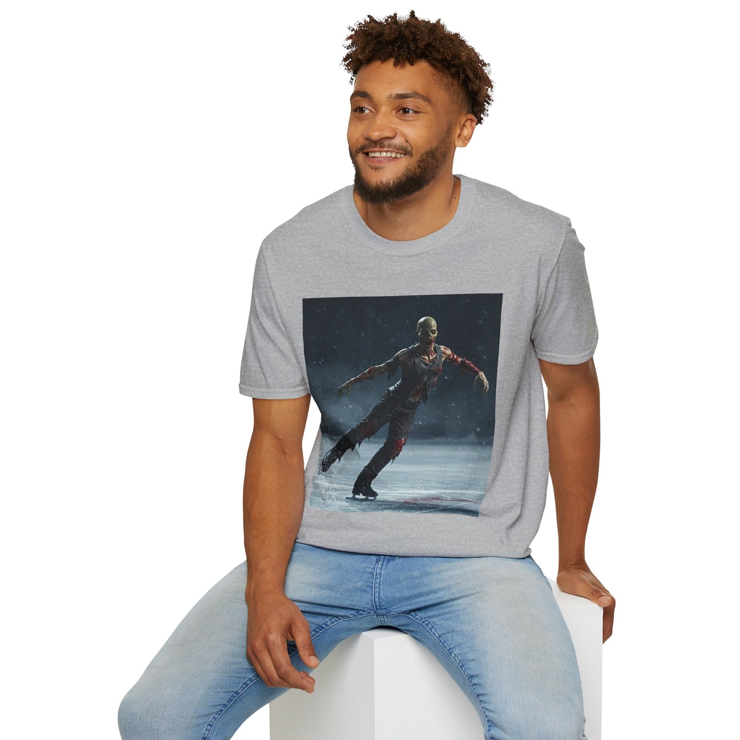 Chilling Thriller Unisex Softstyle T-Shirt - Ice Skating Horror Design