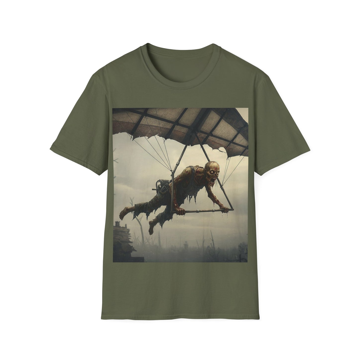 UK - Zombie Parachute Unisex Softstyle T-Shirt - Perfect for Halloween and Horror Fans