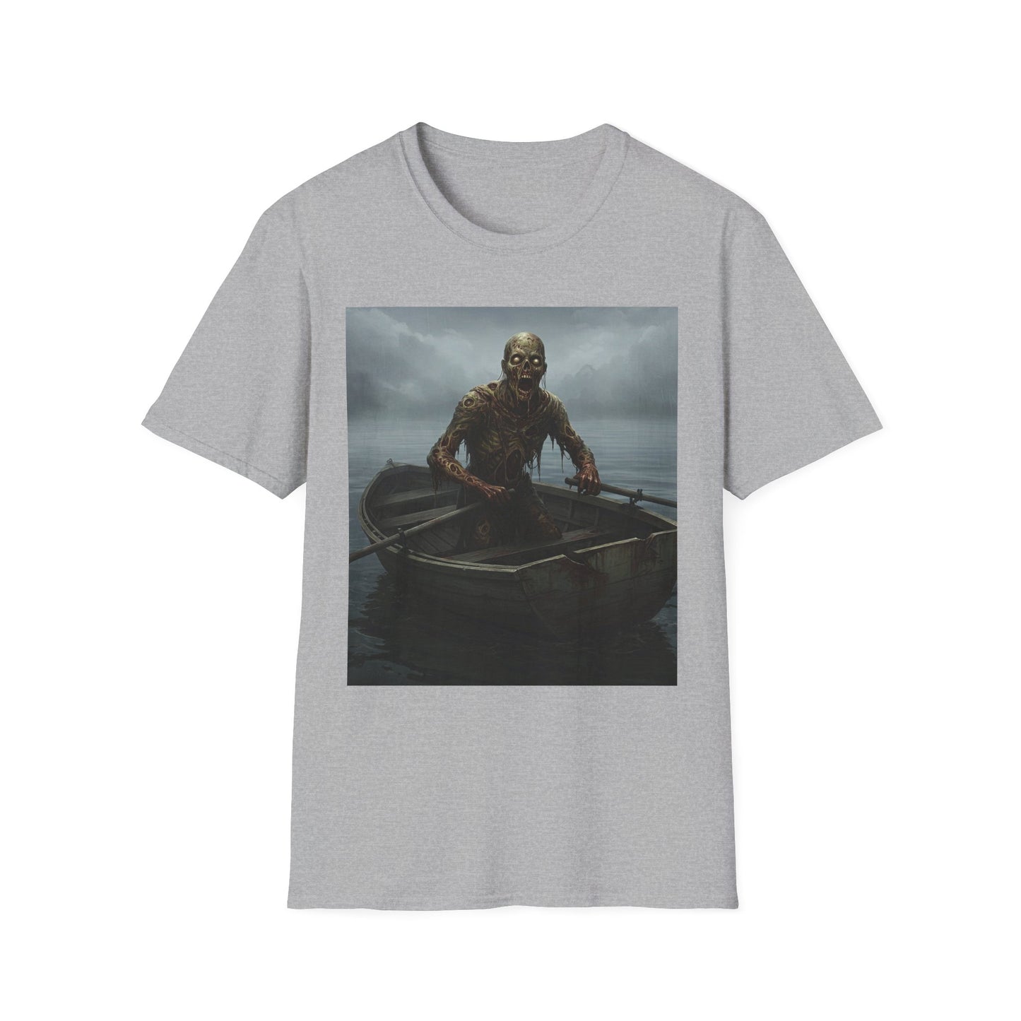 Zombie Rowboat Unisex Softstyle T-Shirt - Spooky Graphic Tee for Halloween Fans