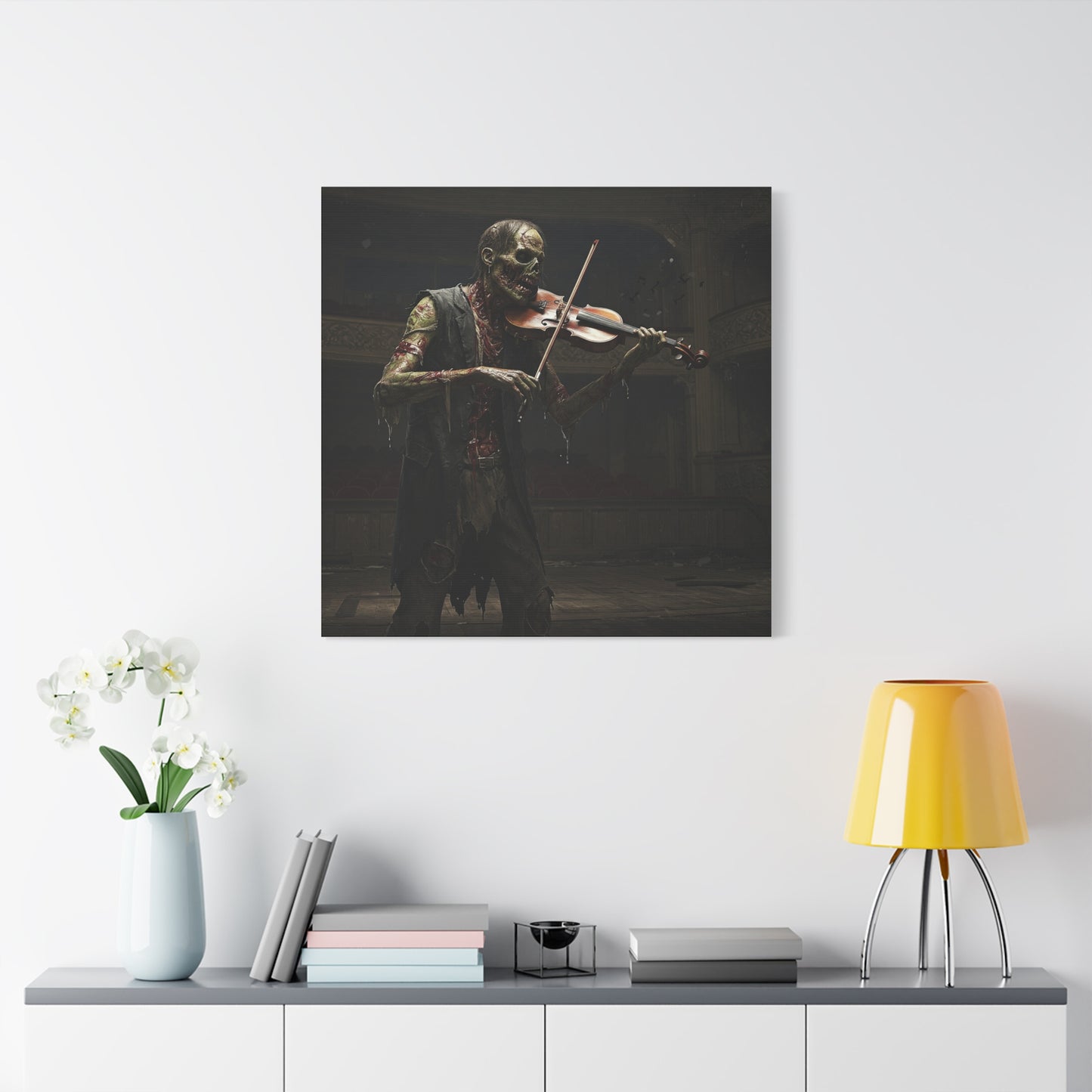 Zombie Violinist Canvas Wall Art - Spooky Home Decor for Halloween