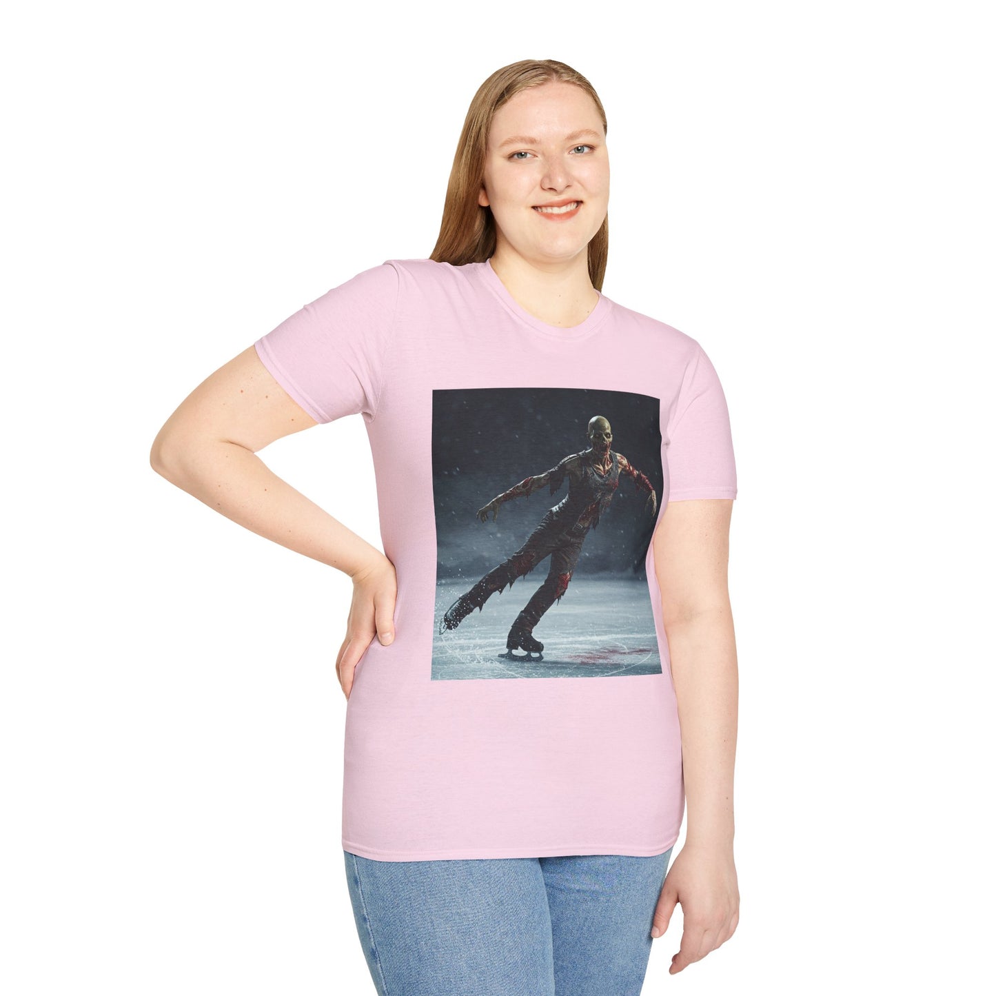 Chilling Thriller Unisex Softstyle T-Shirt - Ice Skating Horror Design