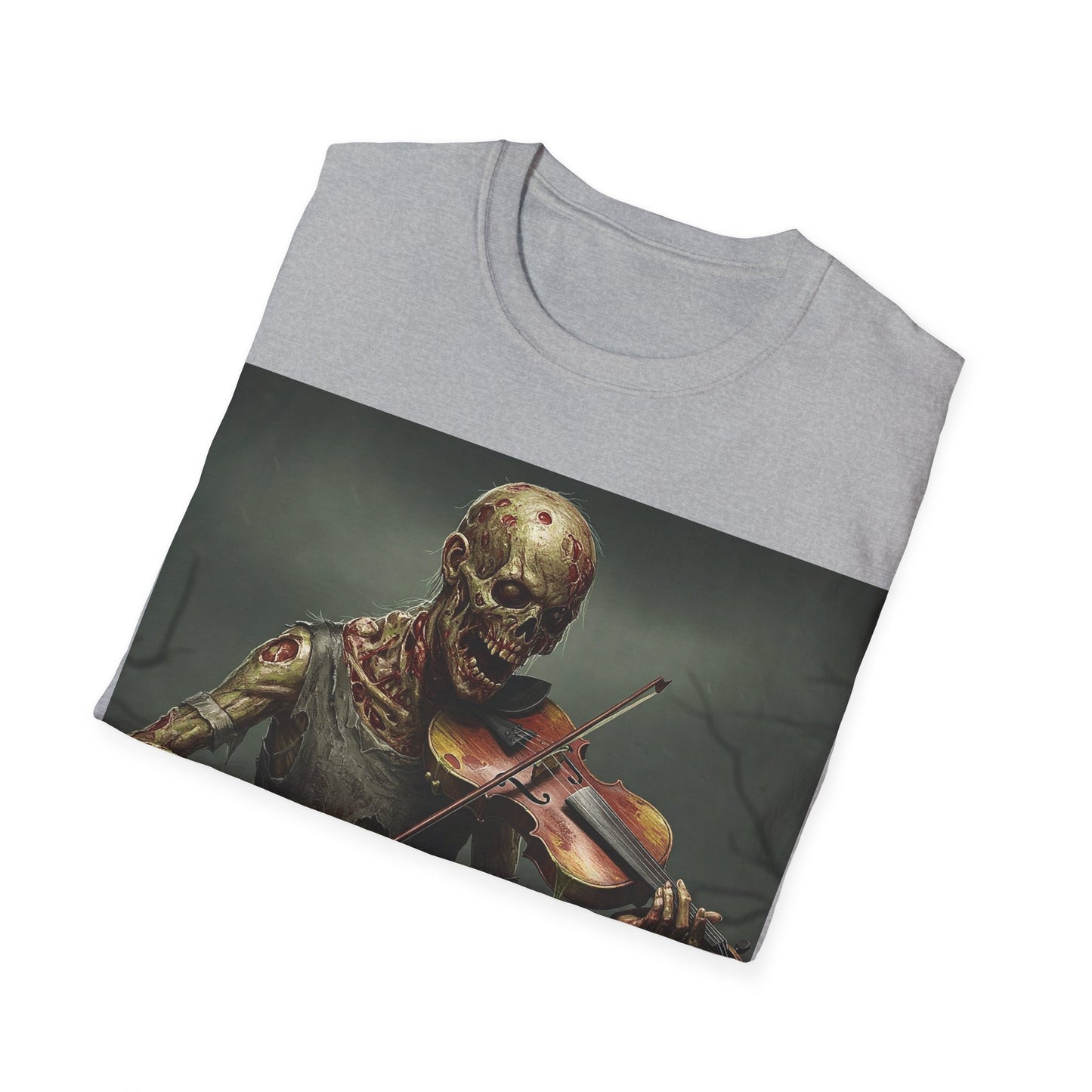UK - Spooky Zombie Violinist Apocalyptic Portrait Tee, bold, decaying zombie graphic
