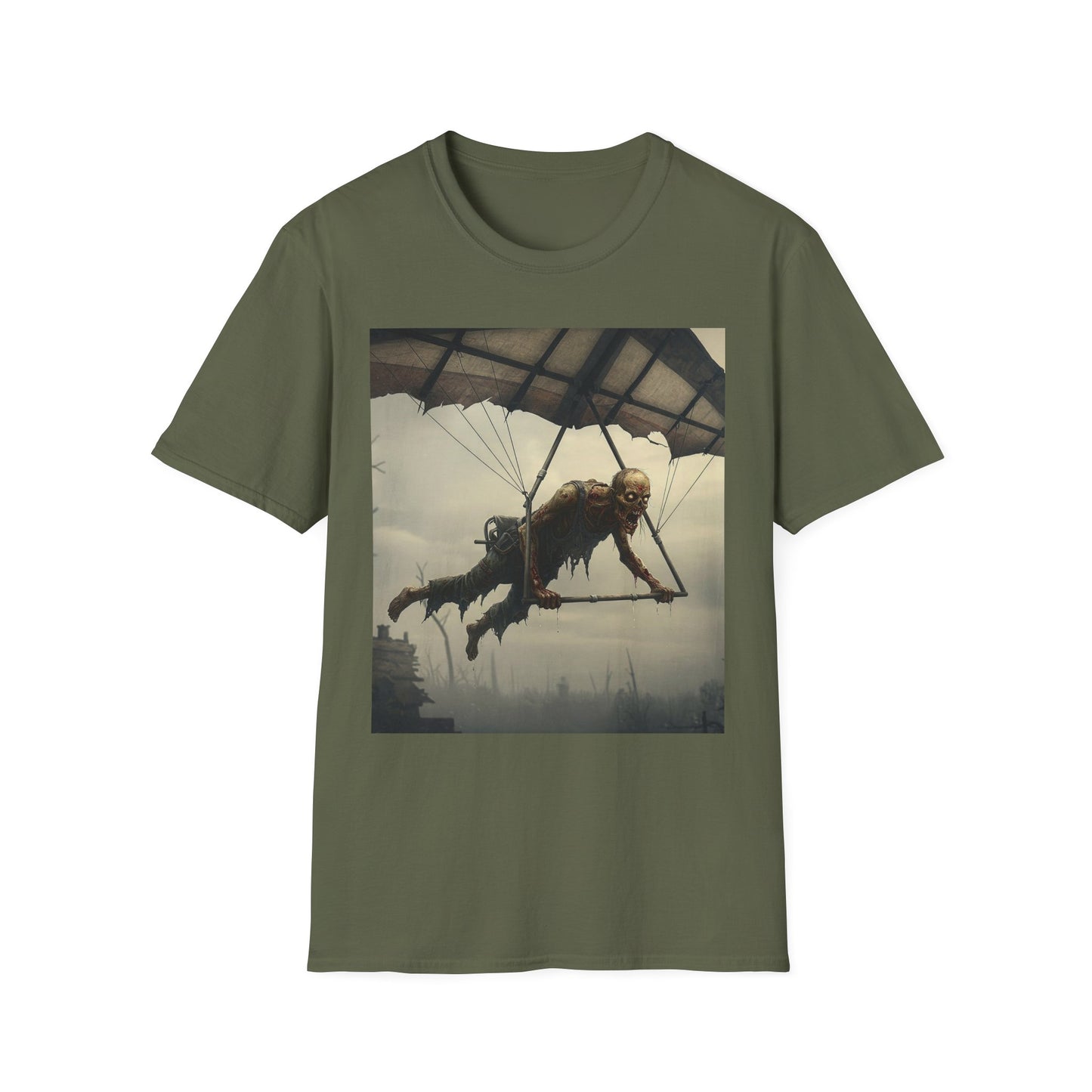 Zombie Parachute Unisex Softstyle T-Shirt - Perfect for Halloween and Horror Fans